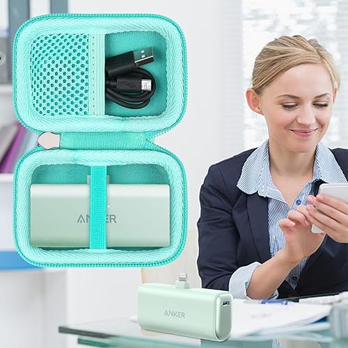 Miniatura 8 de khanka Estuche rígido de viaje con banco de energía Anker 621 Nano, cargador portátil de 5,000 mAh, solo funda (verde)