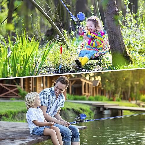 Miniatura 6 de Milerong Caña de pescar para niños, caña de pescar telescópica portátil y carrete combinado para niños, niñas, jóvenes, con carrete de pesca