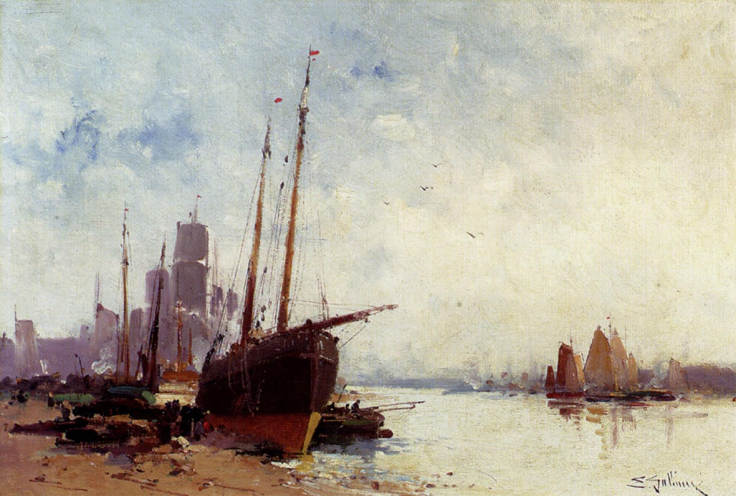 POSTERIIk Famous Print Pop Art Wall Art Graffiti Shipping in the Docks by Eugene Galien-laloue Art Prints for Home Decor 60x90cm