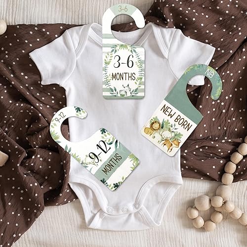 Miniatura 7 de Whaline Organizador de armario de bebé de madera para colgar en acuarela, animales de la selva, de doble cara, para recién nacidos a 24 meses, 8