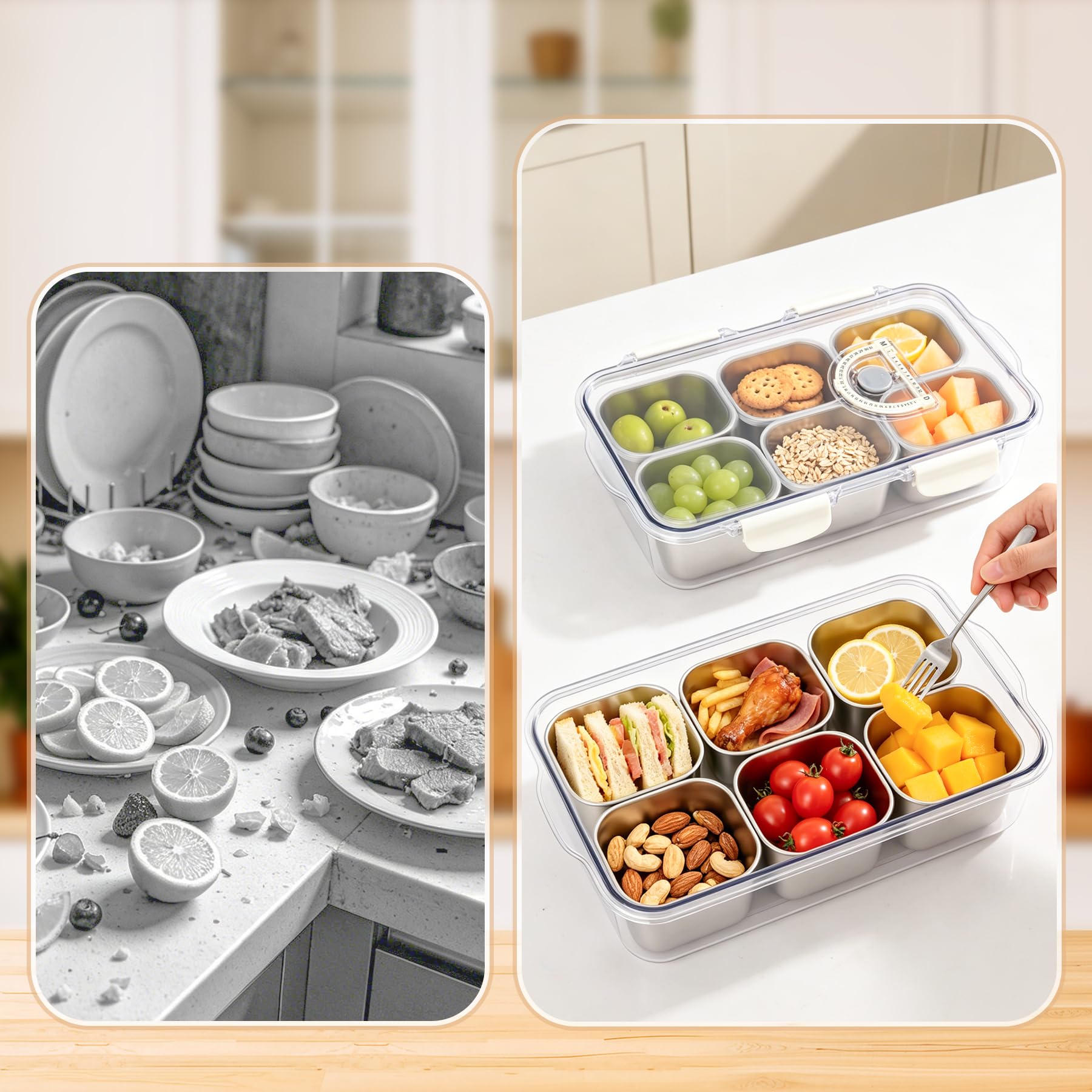 Caja Bento Snack Acero Inoxidable 6 Hermética Lavable Lavavajillas Estanca