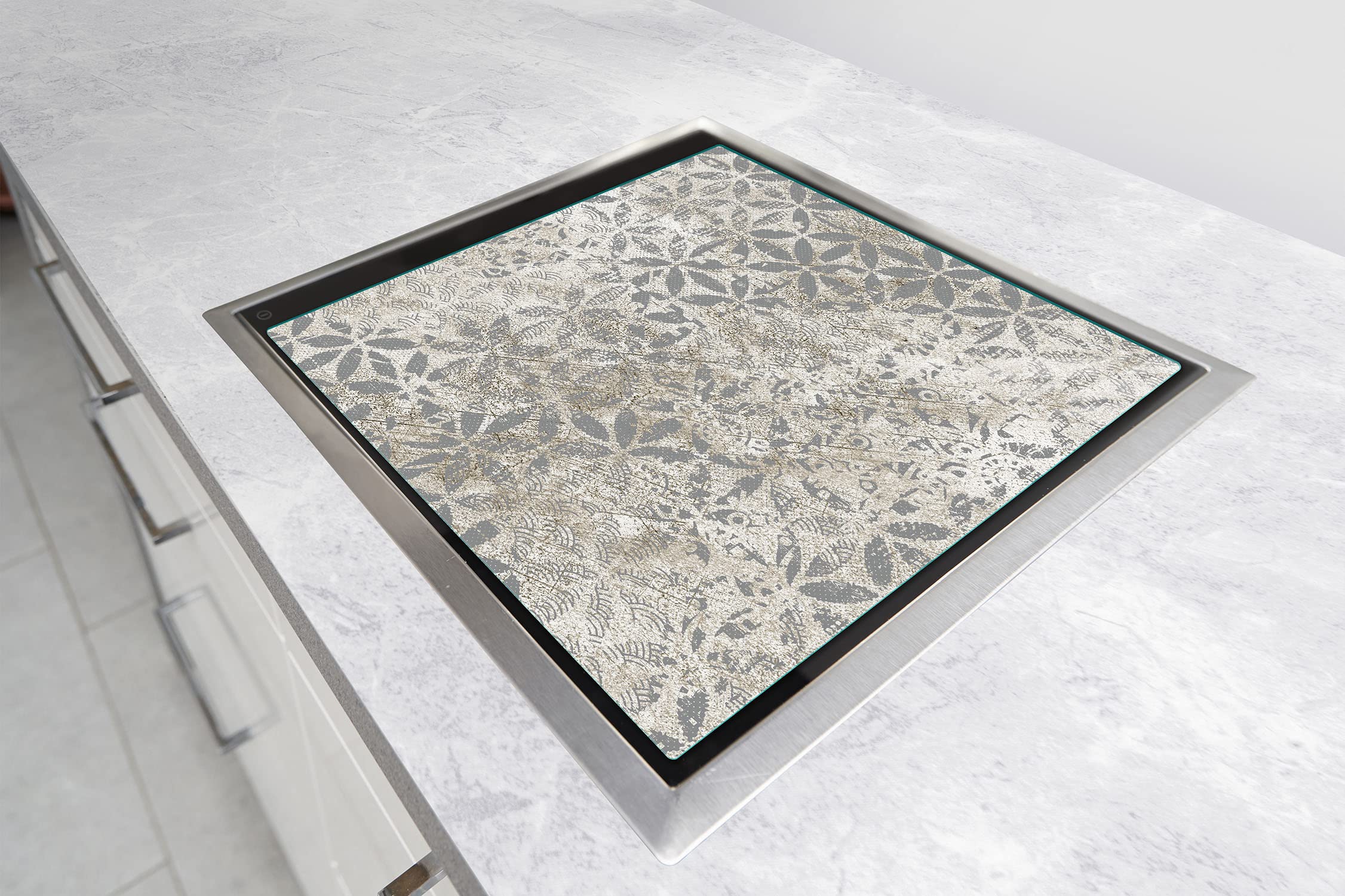 Placa protectora de vitrocerámica 50 x 52 cm 1 pieza cocina eléctrica universal para inducción protección contra salpicaduras tabla de cortar de vidrio templado como decoración, GRIS