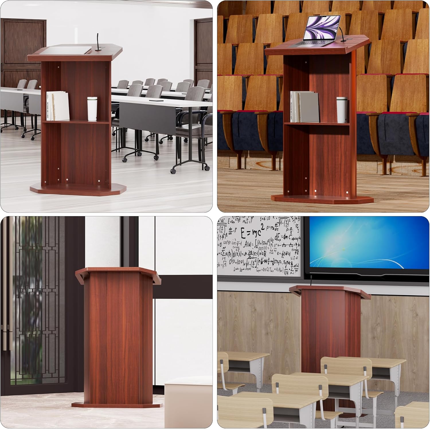 Wood Podium,Podium Stand,15MM Particle Board,Pulpit with Storage,Mic Stand Space,Easy Installation Wooden Lectern for Restaurants,Churches,Seminars and Schools (Brown)