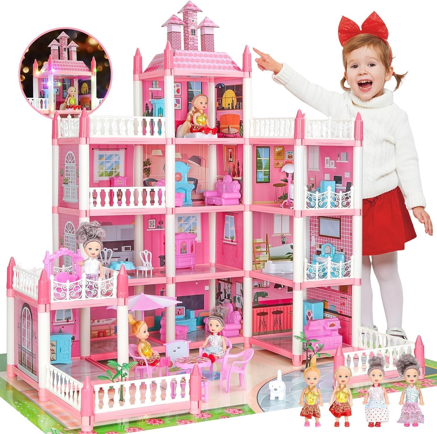 Amazon | 女児用ドールハウス - 巨大なドールハウス 4つの人形 