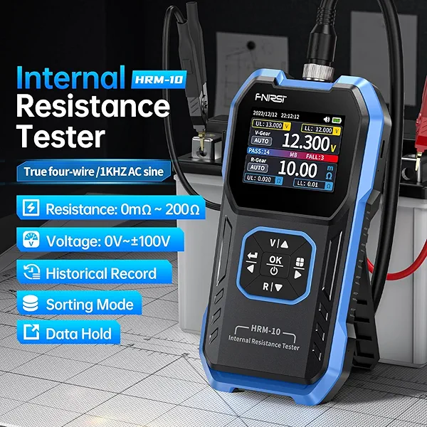 FNIRSI HRM-10 Voltage Internal Resistance Battery Tester, Milliohmmeter 100V 200Ω, Car Battery Tester, Battery Checker Tester for All Types of Batteries, AAA AA Battery, Household Battery Analyzer
