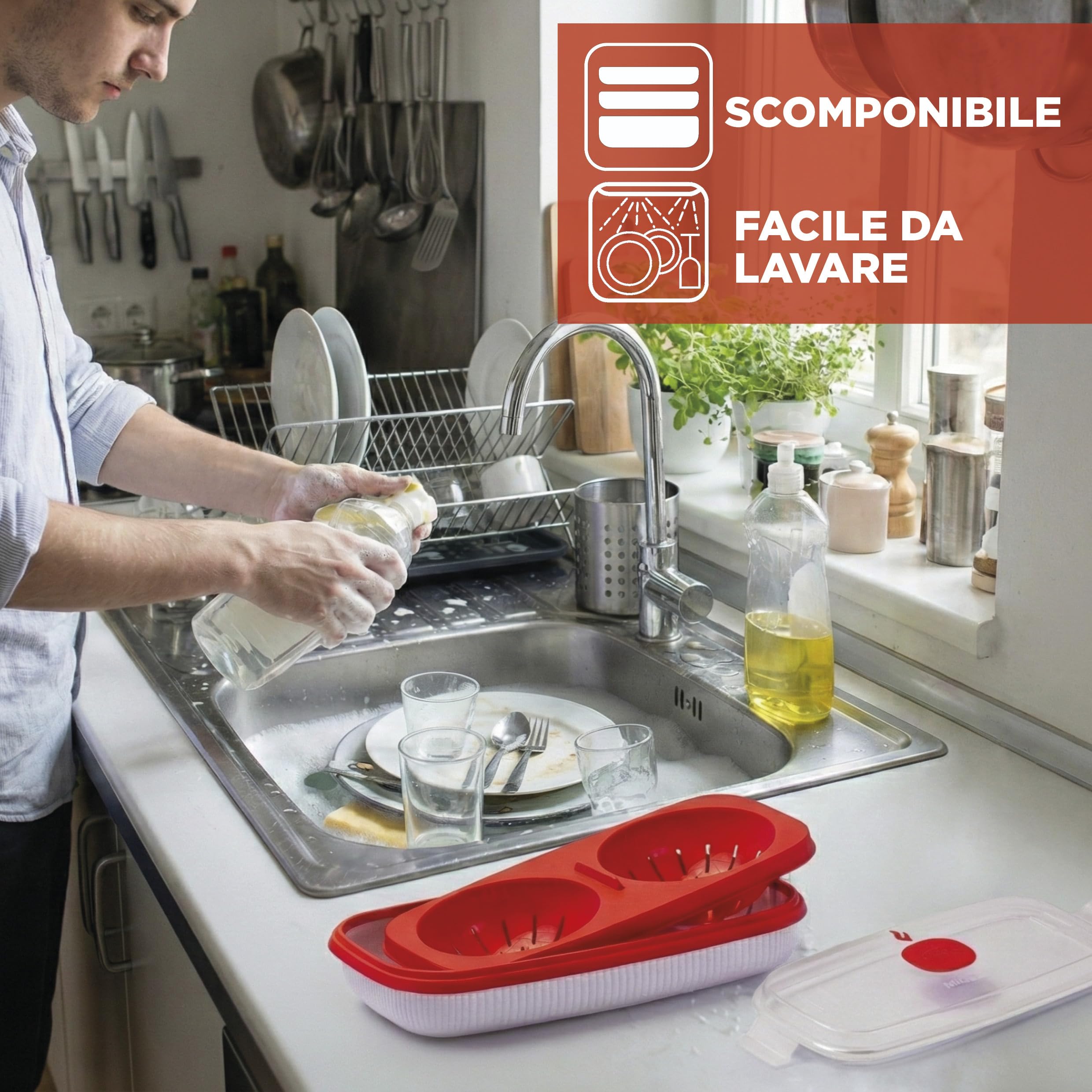 Snips Cuoci Uova, Frittata & Omelette per microonde, 0,75 LT, Colore Bianco, Contenitore per microonde, 24 x 12,5 x 6 cm, Made in Italy