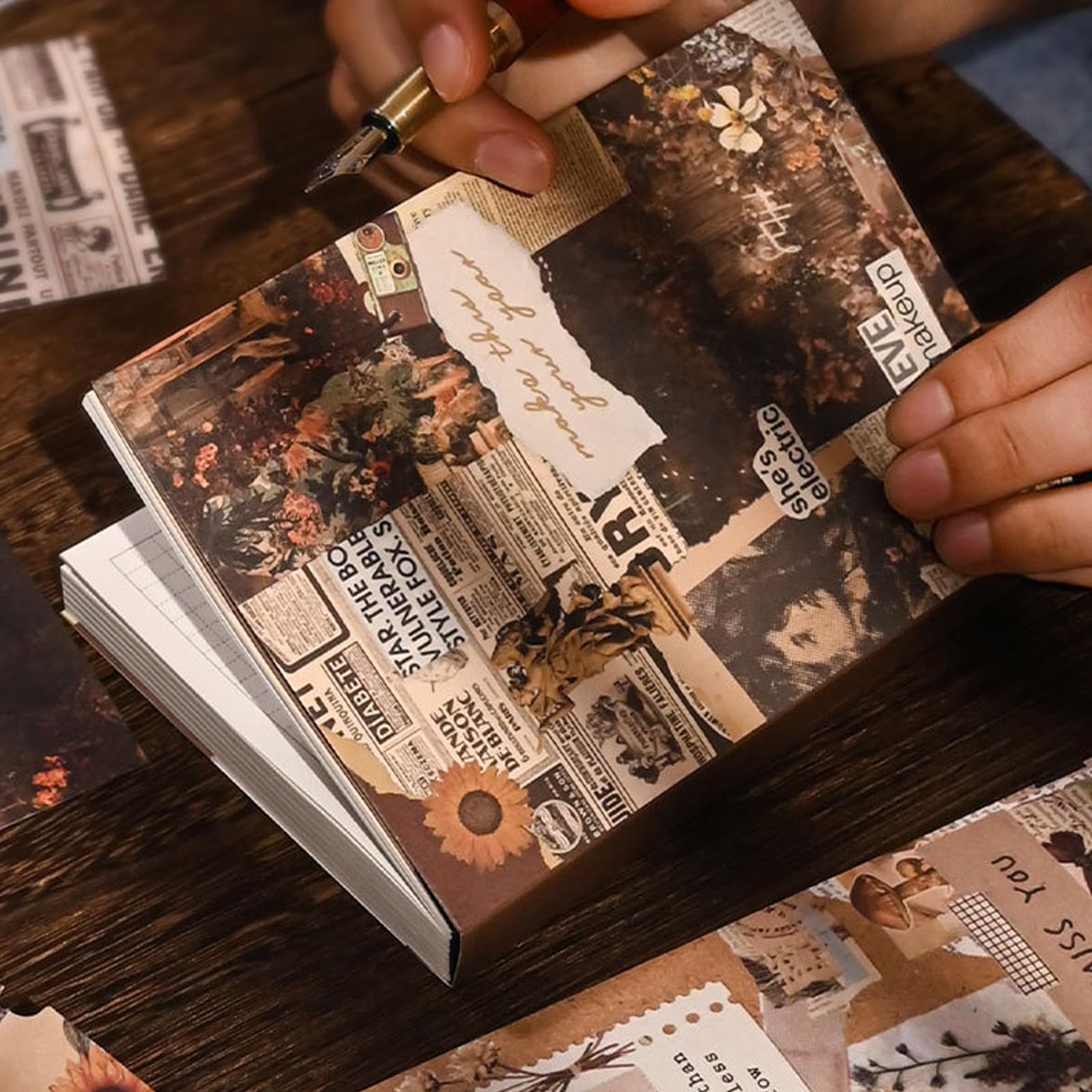 RANYAKE Estetyczny zestaw do scrapbookingu, zestaw dziennika śmieci w stylu vintage, zawiera kwadratowy notatnik A6, naklejki, akcesoria materiałowe do scrapbookingu, do dekoracji, rękodzieła, 260 szt