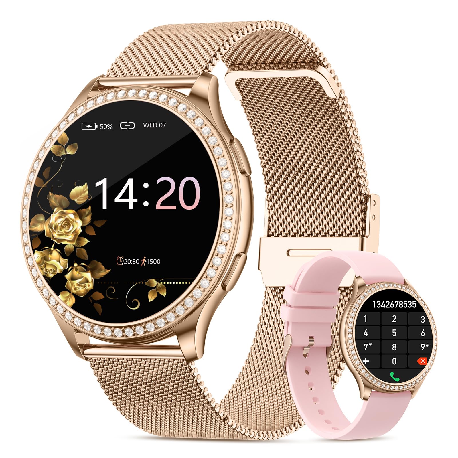 RifePhi Damen Smartwatch 1.32 Fitness Tracker SpO2 IP67 Wasserdicht Schlafanalyse Anruffunktion Sportuhr Schrittzähler Herzfrequenzmesser