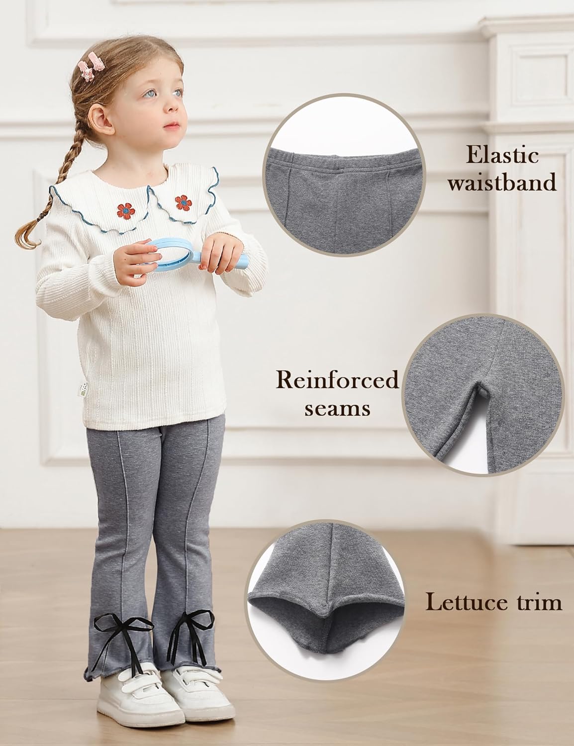 Toddler Girl Flare Pants Cotton Bell Bottoms 2 Pack Solid Girls Flare Leggings Elastic Waist Trousers - Image 4