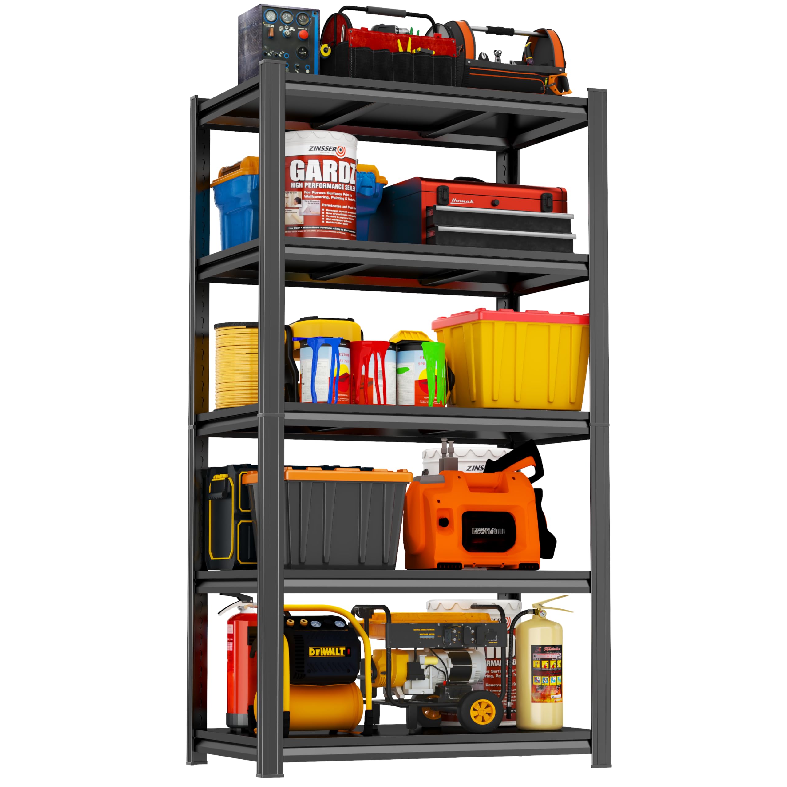Scaffalatura per garage in metallo resistente, 5 ripiani regolabili, capacità di carico 1360,8 kg, ideale per garage, cantina, magazzino, dispensa, organizzazione attrezzi, 80 cm, nero