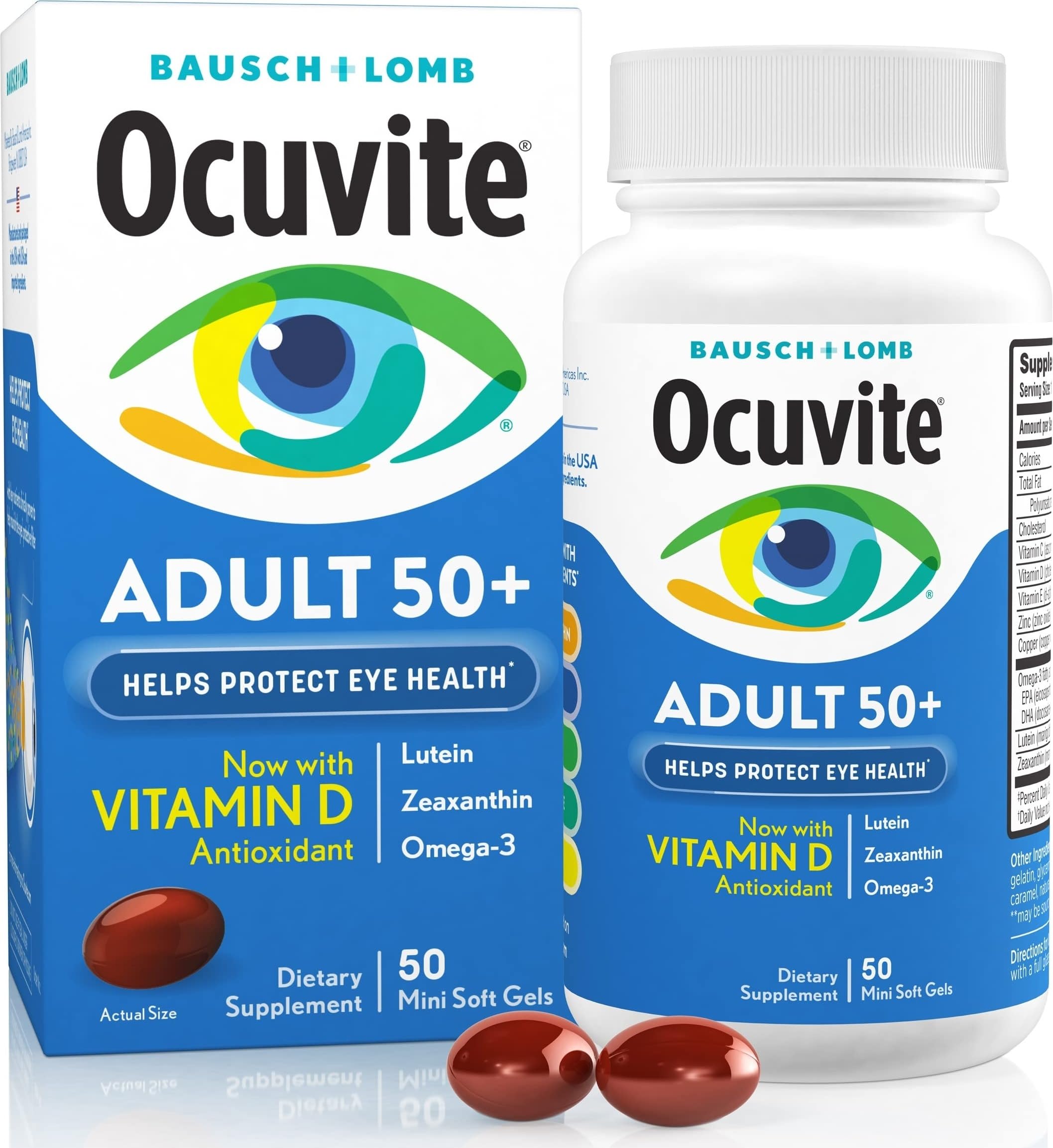 Ocuvite 50+ Eye Vitamins with Lutein, Zeaxanthin & Omega-3, 50 Softgels 50 Count (Pack of 1)
