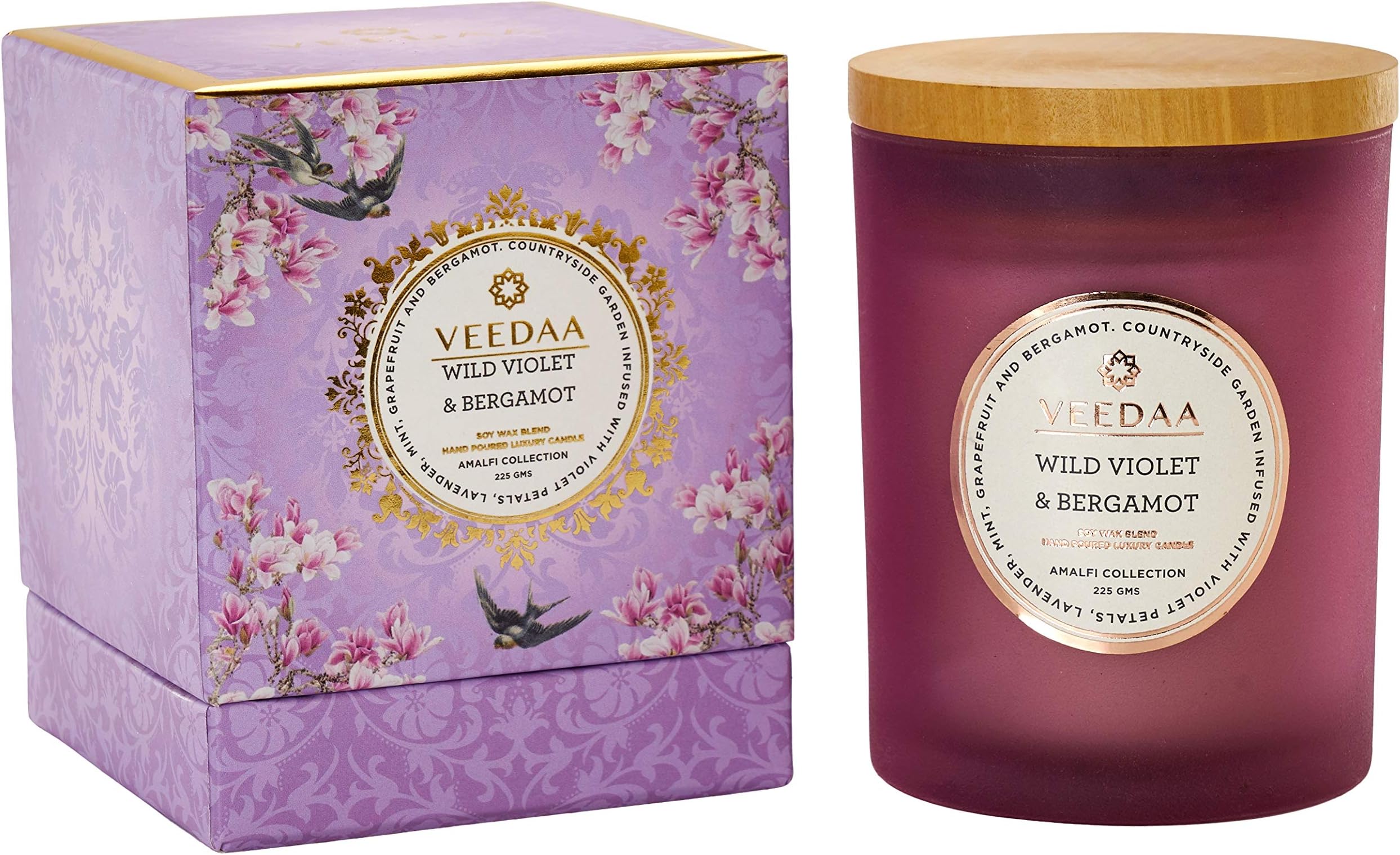 VEEDAA Wild Violet & Bergamot Czech Glass Soy Scented Candle (Burns 30 Hours)