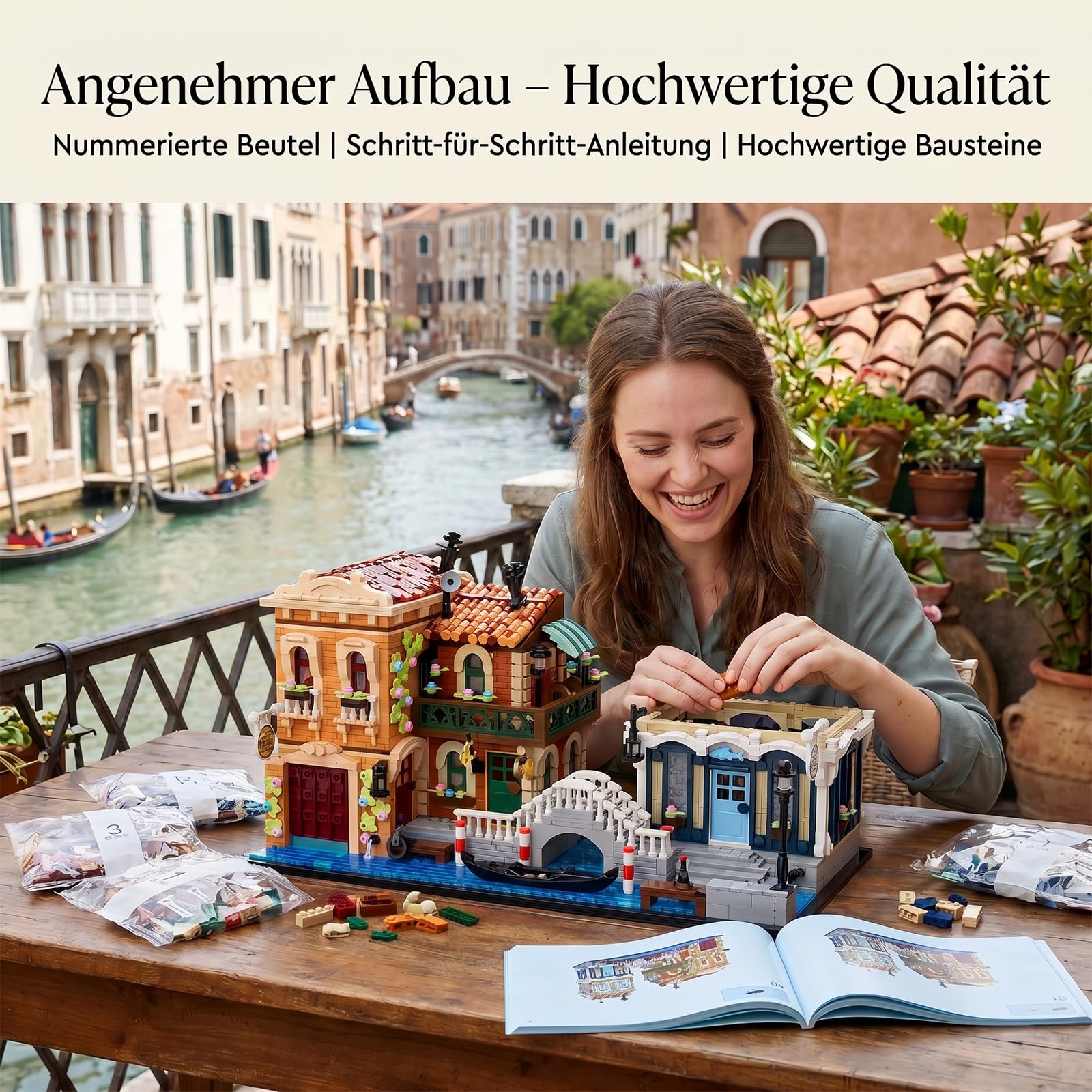 Venedig Wasserstadt Haus Klemmbausteine mit LED-Beleuchtung - 4610 Teile Venice Waterfront Modular Building, Europäische Architektur für Erwachsene und Sammler Kompatibel mit Barweer BWR010