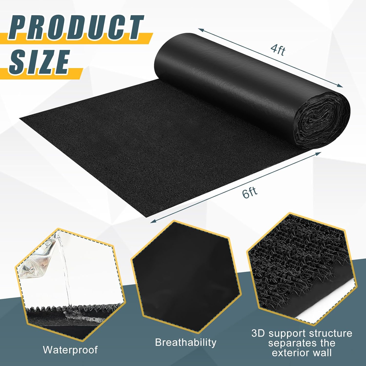 Nuanchu Rainscreen Drainage Mat 60 ft x 4 ft 240 Sq. ft. Rain Screen Layer for Stone Veneer Exterior, 3 mm Thick Ventilation Mat House Wrap for Wall Cavity Drainage, Waterproofing and Moisture Sealing
