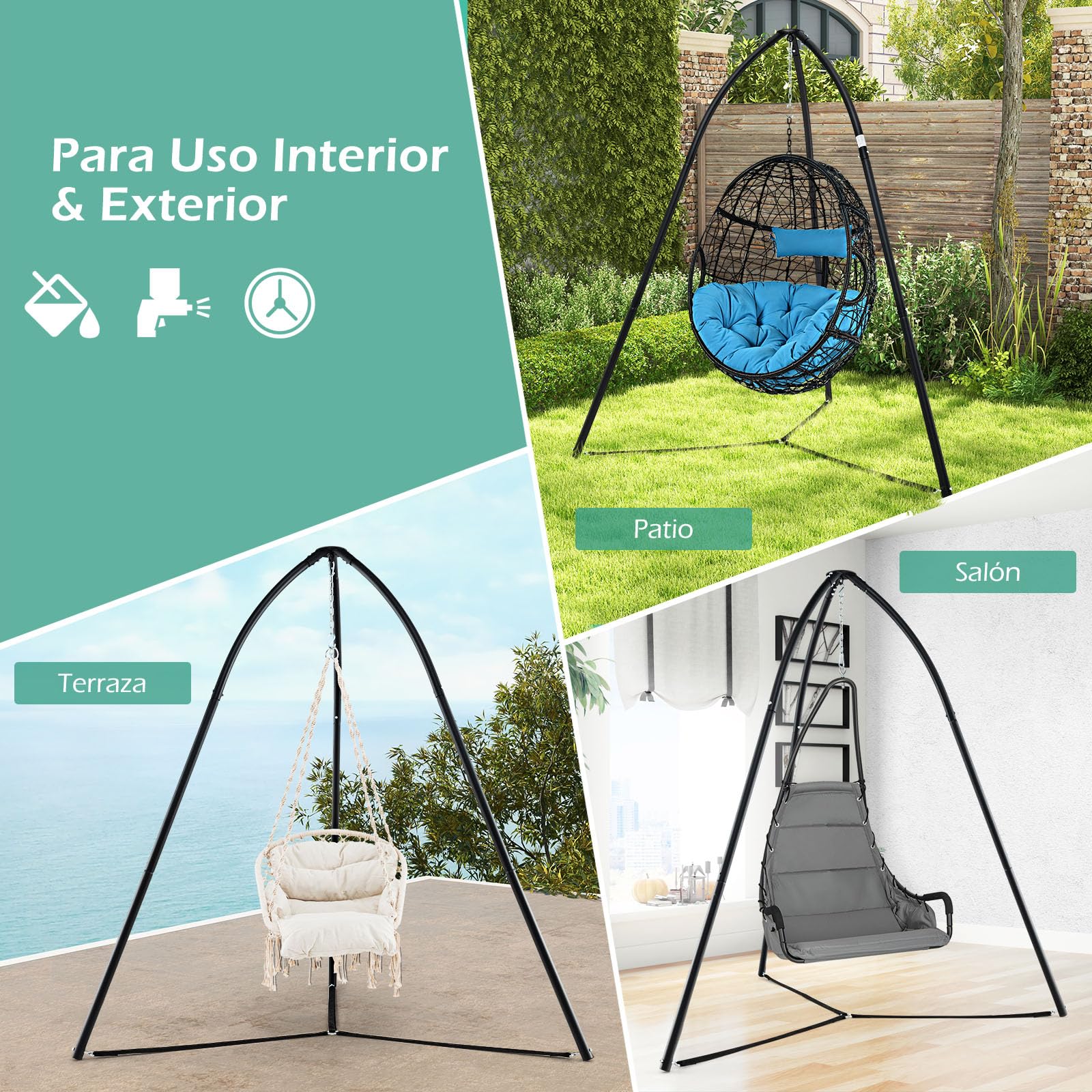 GOPLUS Soporte Trípode De Estructura De Metal Resistente para Columpio/Silla Colgante, Soporte para Silla De Hamaca para Interiores Y Exteriores, Capacidad De Peso De 200 Kg