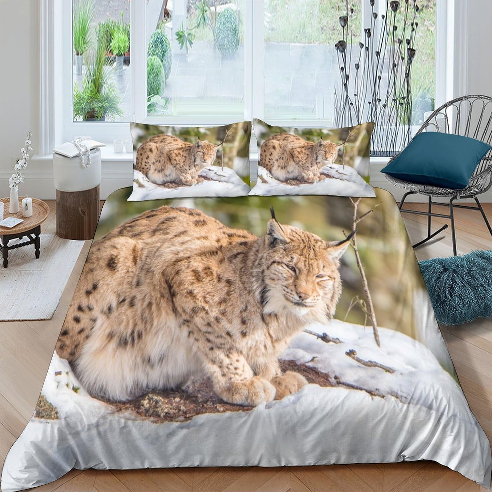Ctjqhvkz Style-10 3D Printed Lynx Forest Fitted Sheet Microfiber Soft Breathable Animal Theme Bed Cover For Bedroom Guest Room Decor Single（135X200cm）