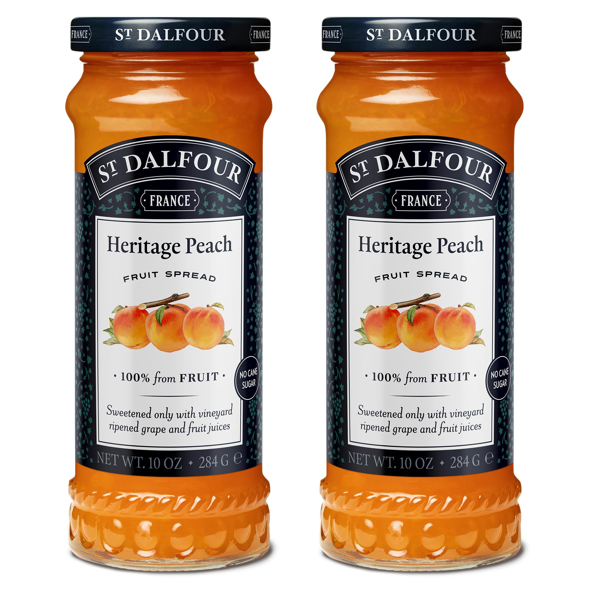 St. Dalfour Heritage Peach Fruit Spread - 10oz - 100% from Fruit, No Artificial Ingredients, Non-GMO, No Cane Sugars, All Natural - Pack of 2