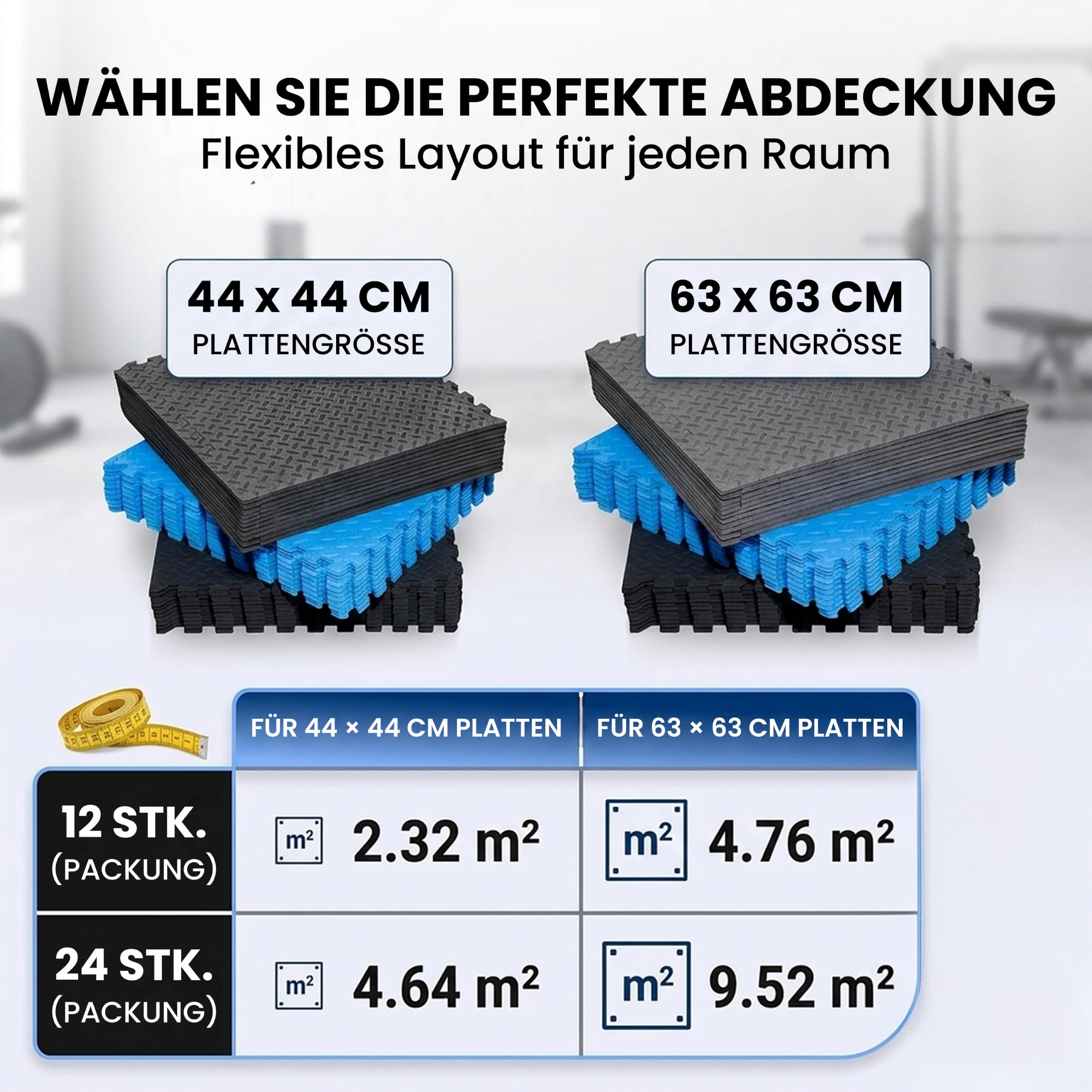Fitem 63cm Puzzlematte 4,7m² rutschfest 12er Grau | Grau, 63 Cm - 12 Stück