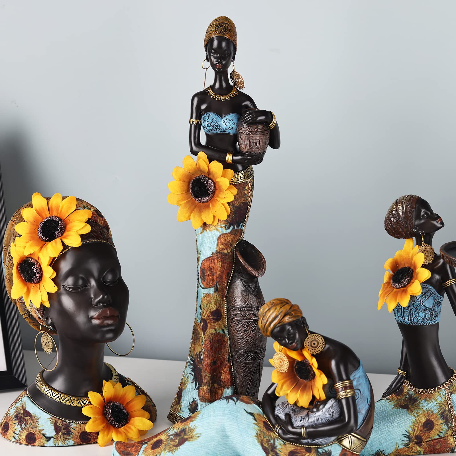Sculture d'arte africana Moderne donne africane Statue Camera Decor,resina africana Figurine nero africano americano Busto Statua,adatto per soggiorno Desktop Ingresso Decorazioni africane per la casa