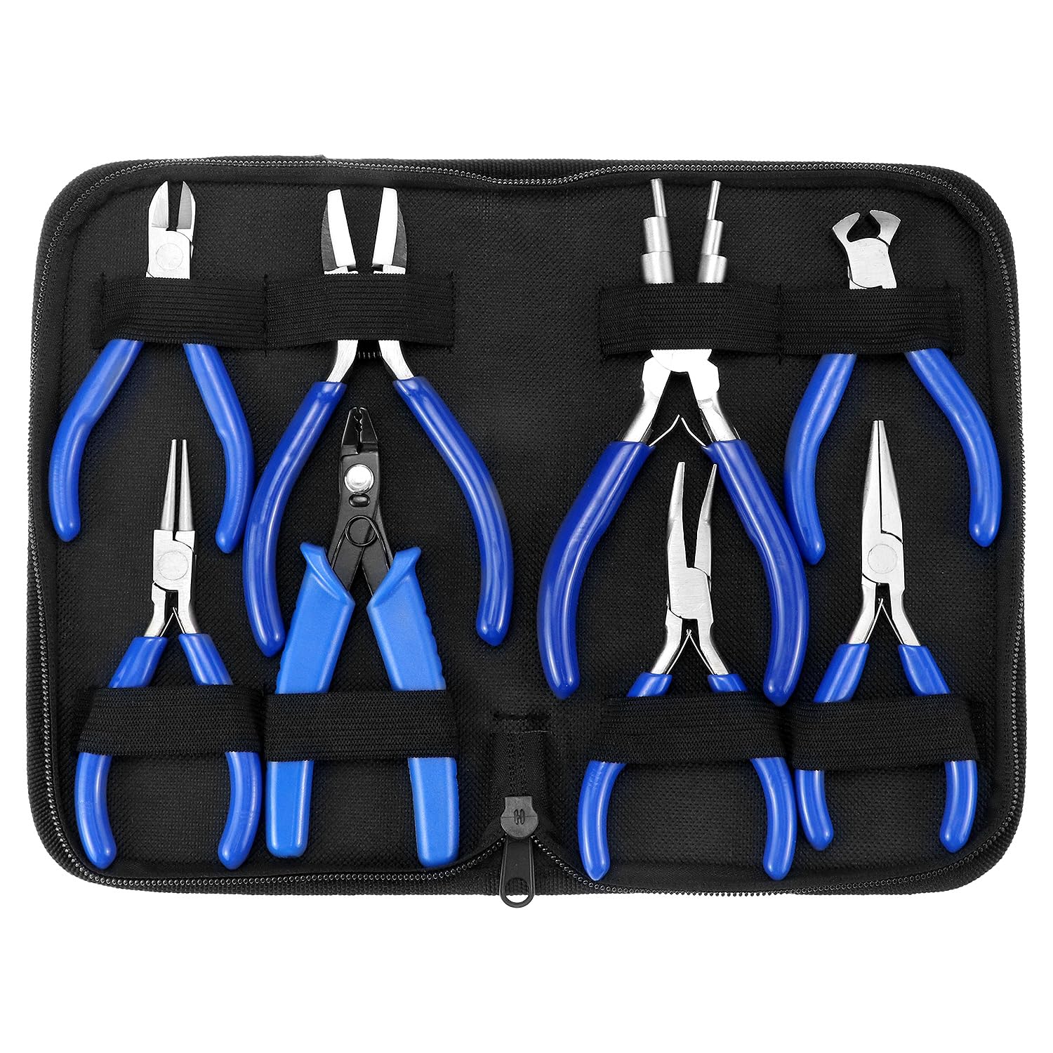 QWORK Lot de 8 pinces pour fabrication de bijoux avec sac de rangement, pour travaux manuels, réparation et projets de bricolage