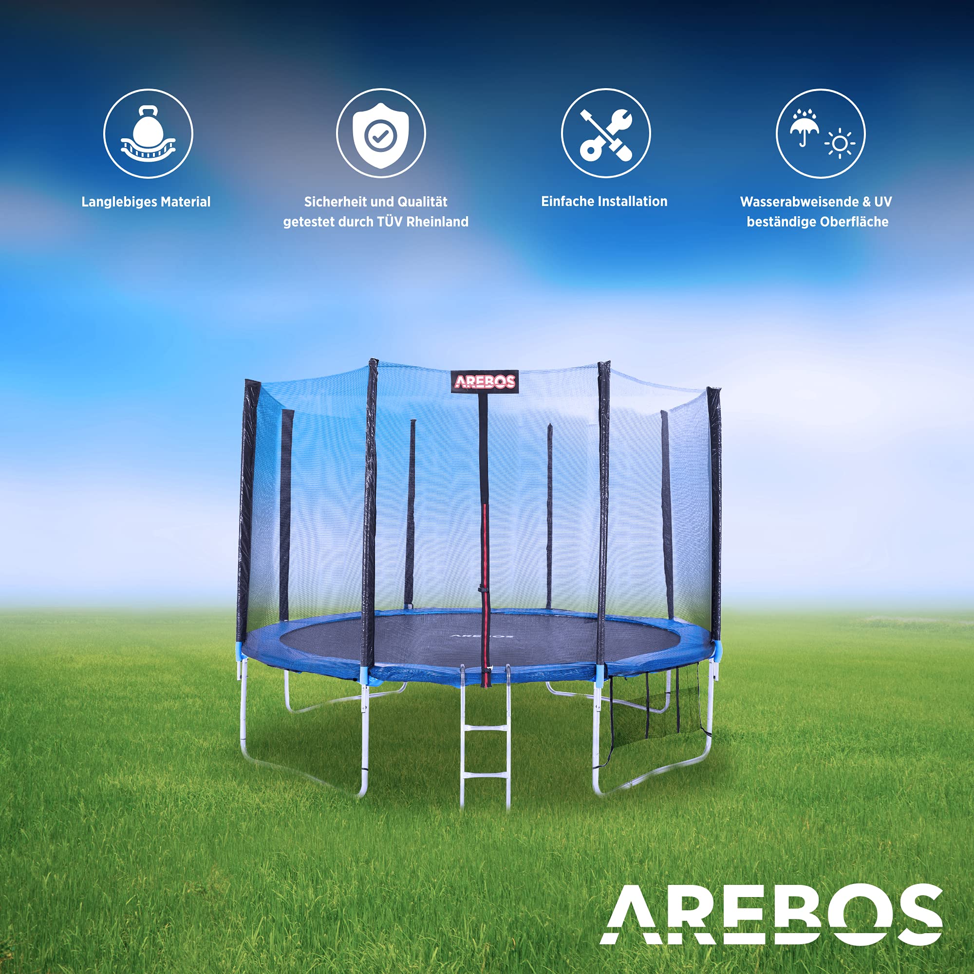 Arebos Trampolin Randabdeckung und Netz | Ersatznetz | Sicherheitsnetz | Gartentrampolin Trampolinnetz | Randabdeckung UV-beständig & wasserabweisend