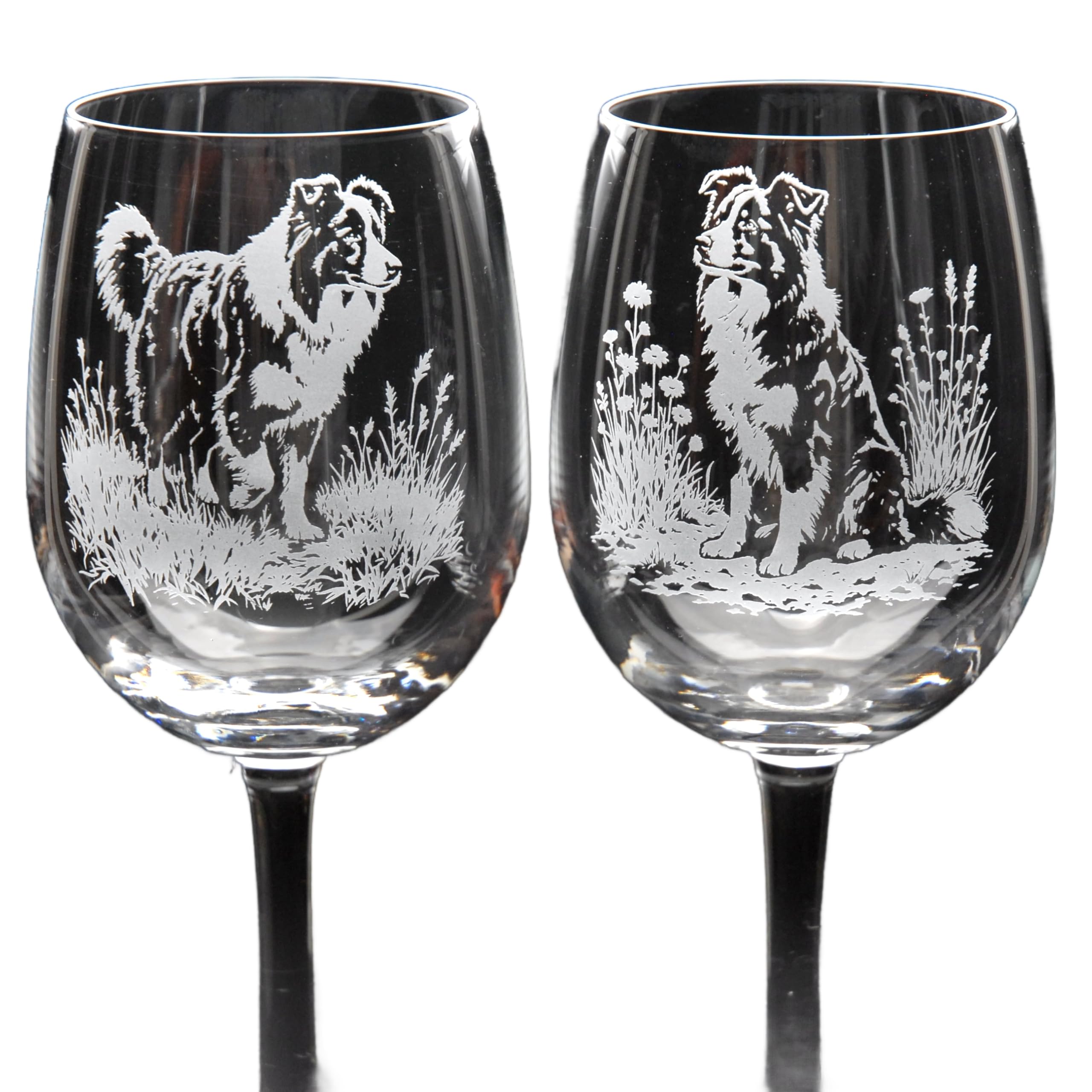 GLYPTIC Glass Art Border Collie Dog Placement Hand Etched/Engraved Crystal Wine Glass โ image 1