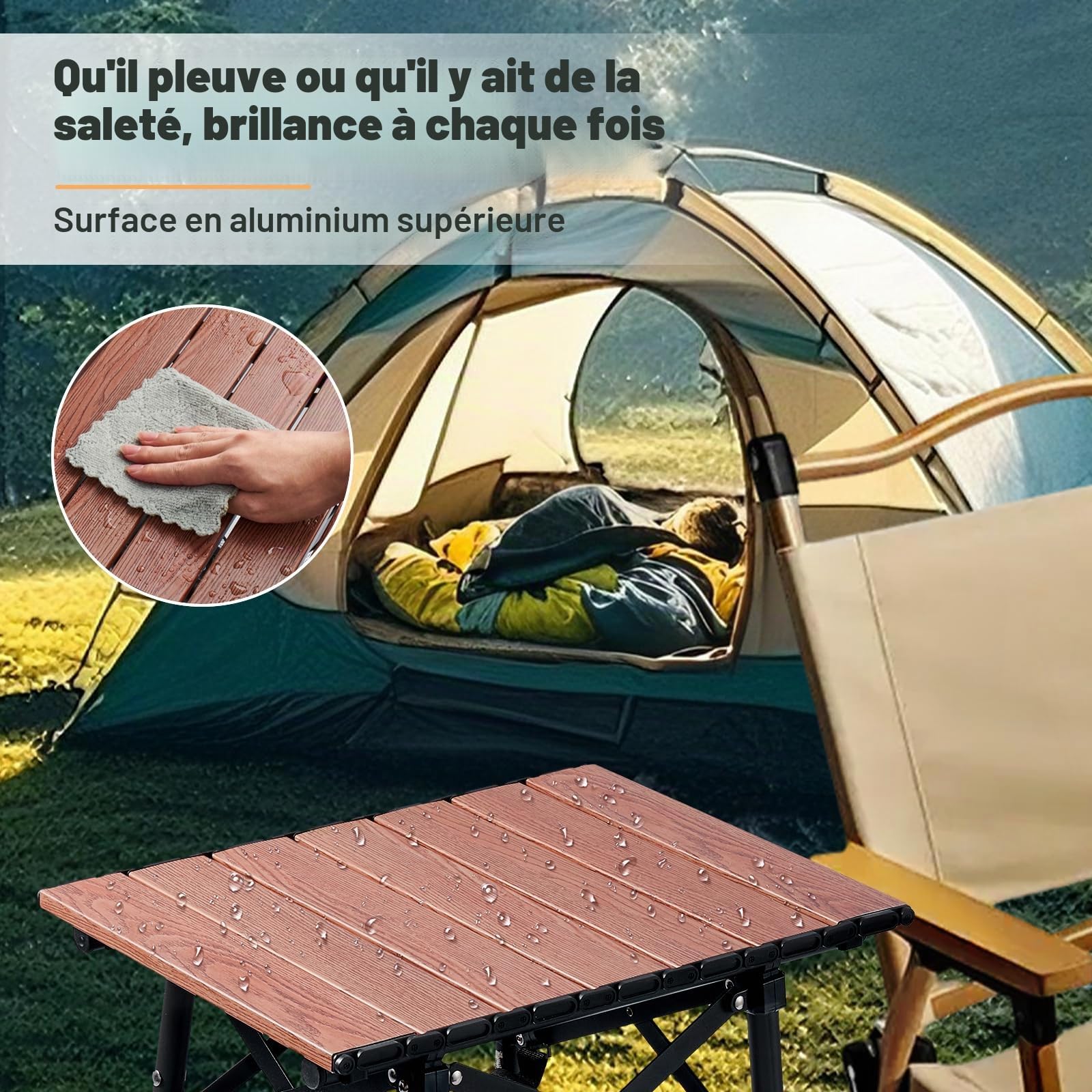 Odoland Table de Camping Pliante Réglable en Hauteur avec Sac de Rangement sous la Table pour 1 à 2 Personnes, Légère pour Plage, Camping, Pique-Nique, Jardin, Pêche