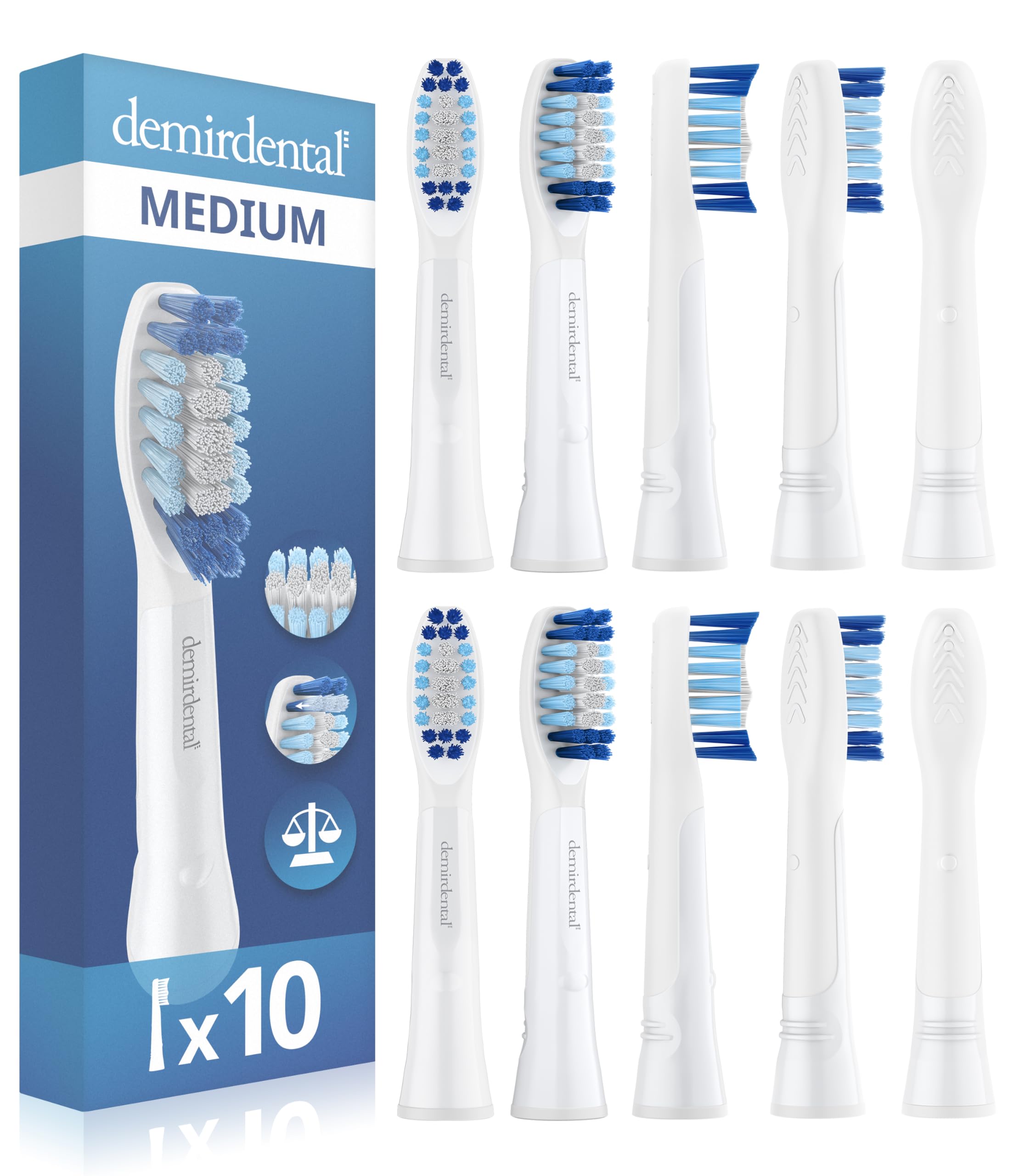 demirdental cabezales de repuesto para Oral-B Pulsonic, cerdas medias, cabezales de repuesto para limpieza diaria, paquete de 10 unidades