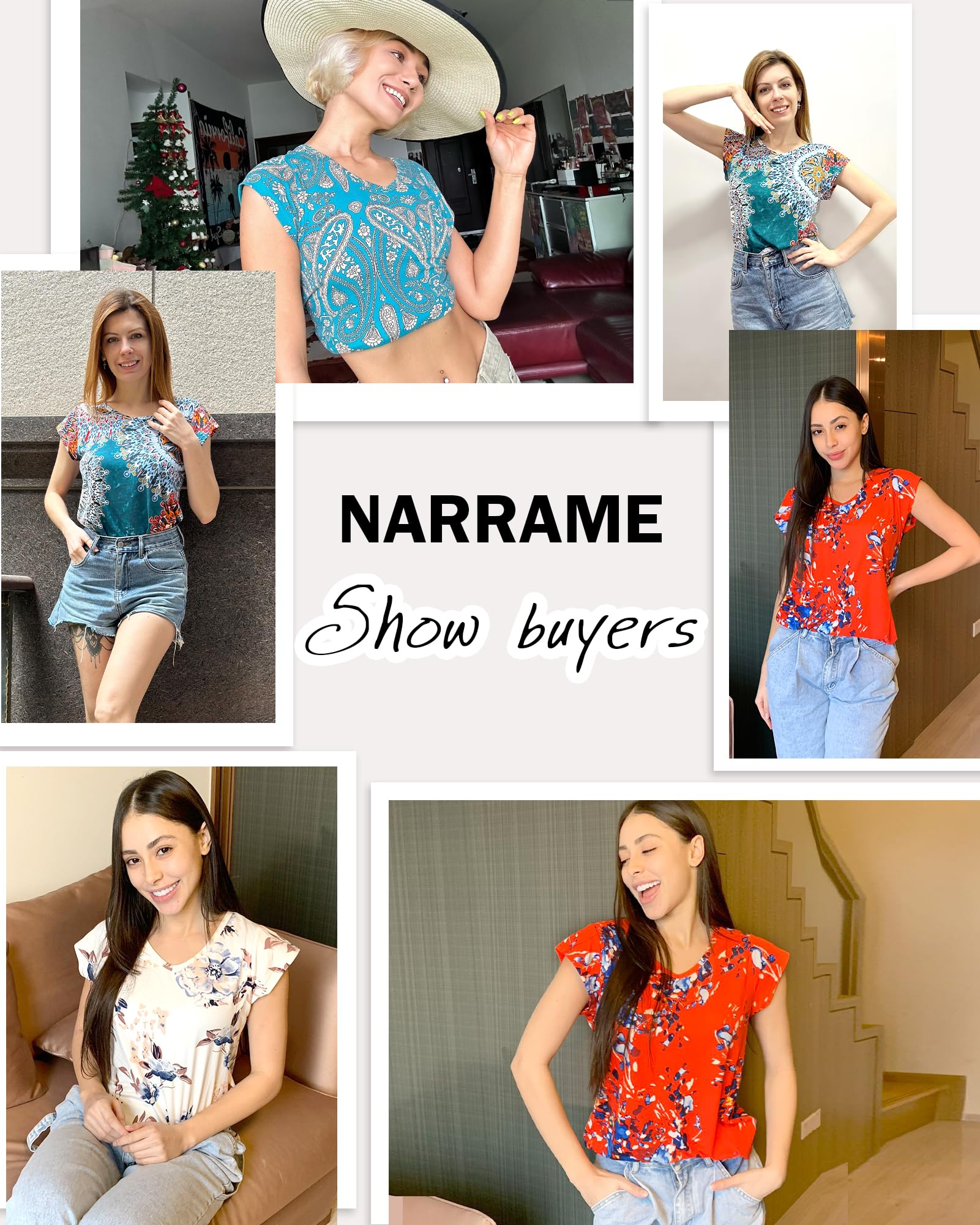 NARRAME T-Shirt Maglietta da Donna con Maniche ad Aletta Canotta Estiva Semplice Camicetta Casual Ampia e vestibilità Ampia