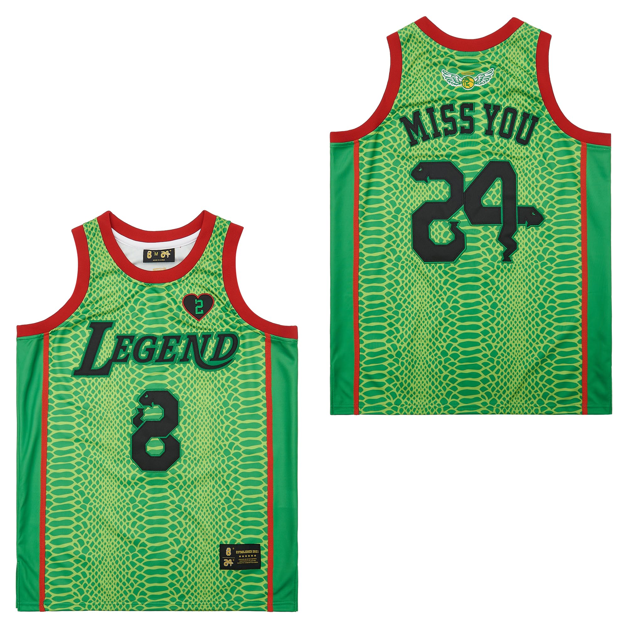 24 Mens Legend Sport Shirt,Miss You Snakeskin Hip Hop Basketball Jersey