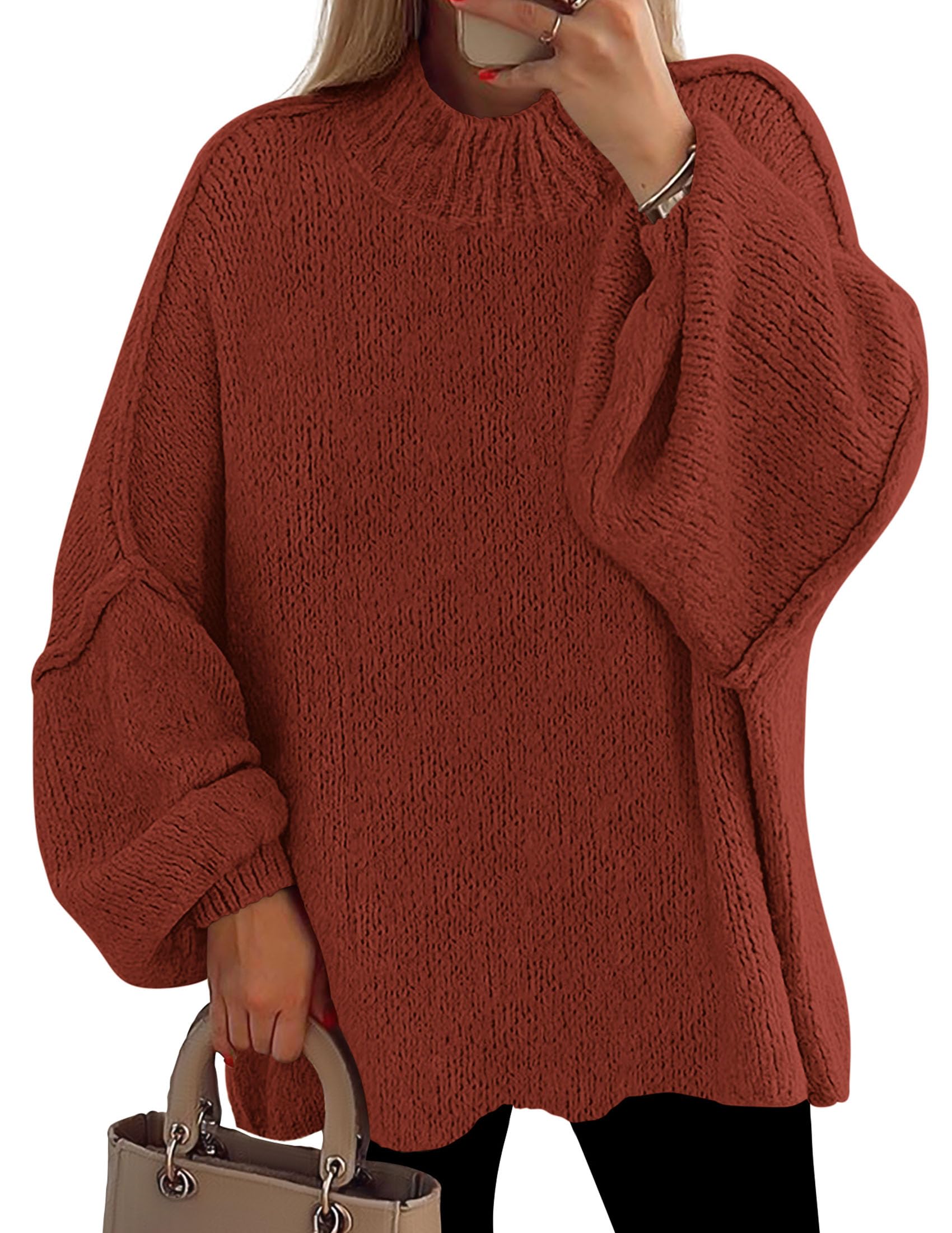 PRETTYGARDEN Women's Oversized Sweaters Fall Clothes | Cozy Warm Chunky Knit, Long Sleeve Mock Neck, Drop Shoulder Loose Fit, Trendy Pullover Tops, Winter Going Out Outfits