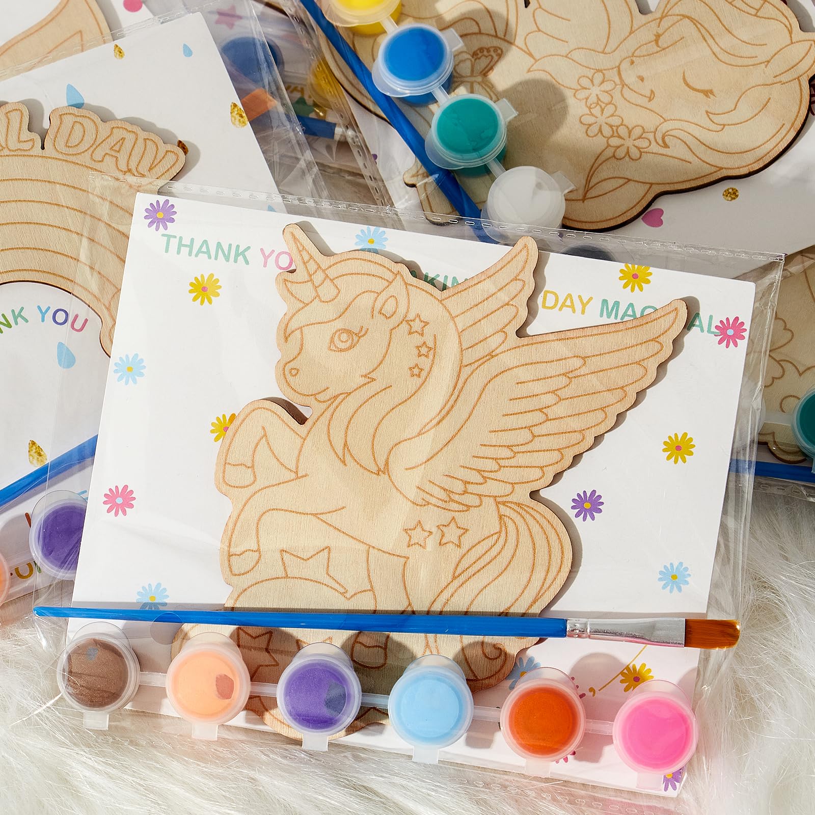 Winrayk 12 Sets Unicorn Party Favors Birthday Supplies Unicorn Craft Painting Kits for Girls, Unfinished Wood Crafts Gift Bag Card Paint Sets, Goodie Bag Stuffers Girls Birthday Party Favors Supplies