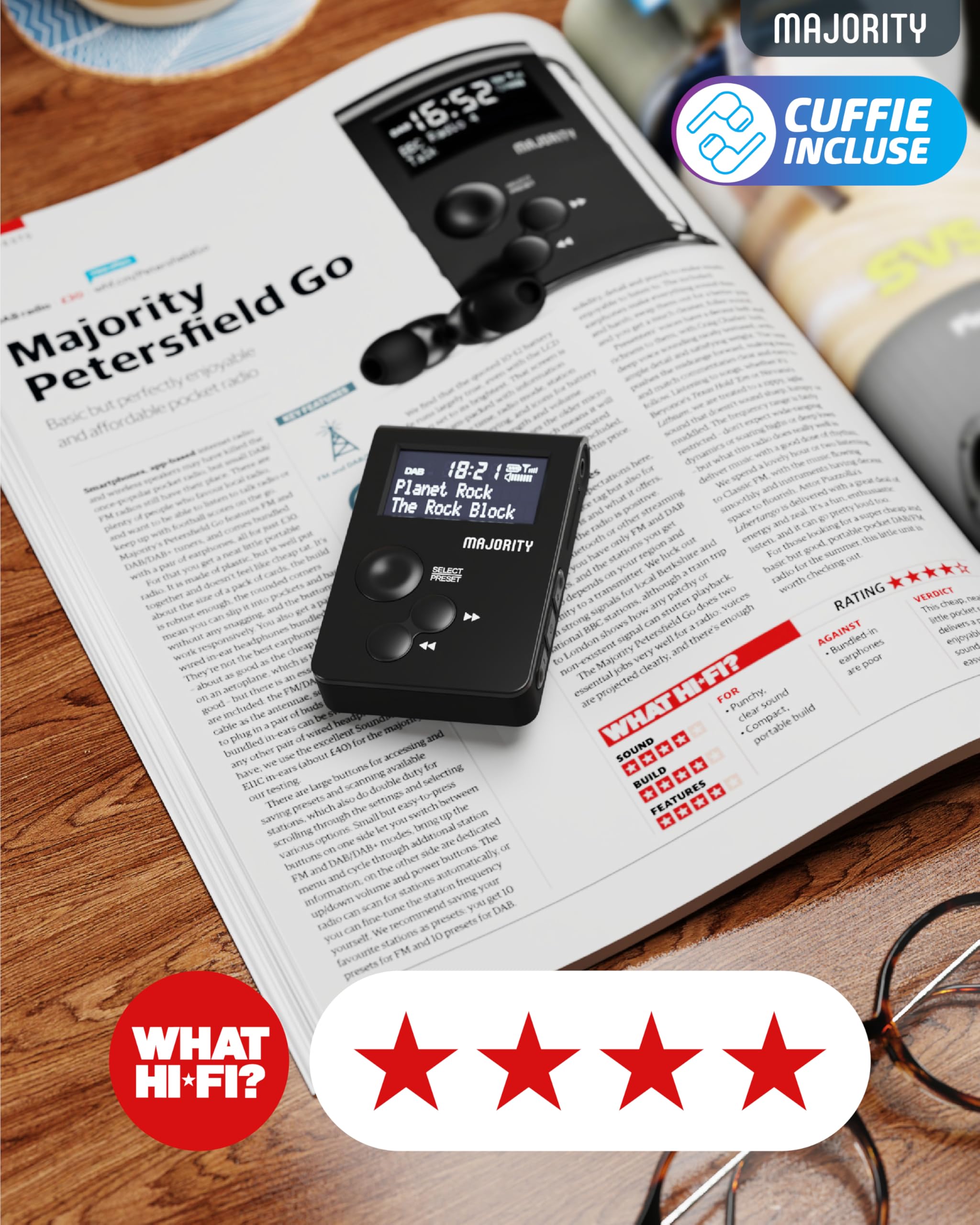 Mini Radio Portatile DAB | Radiolina Portatile con Cuffie | Radio DAB Portatile con Clip Sportiva e Pulsanti Bloccabili | Batteria da 12 ore | Majority Petersfield Go
