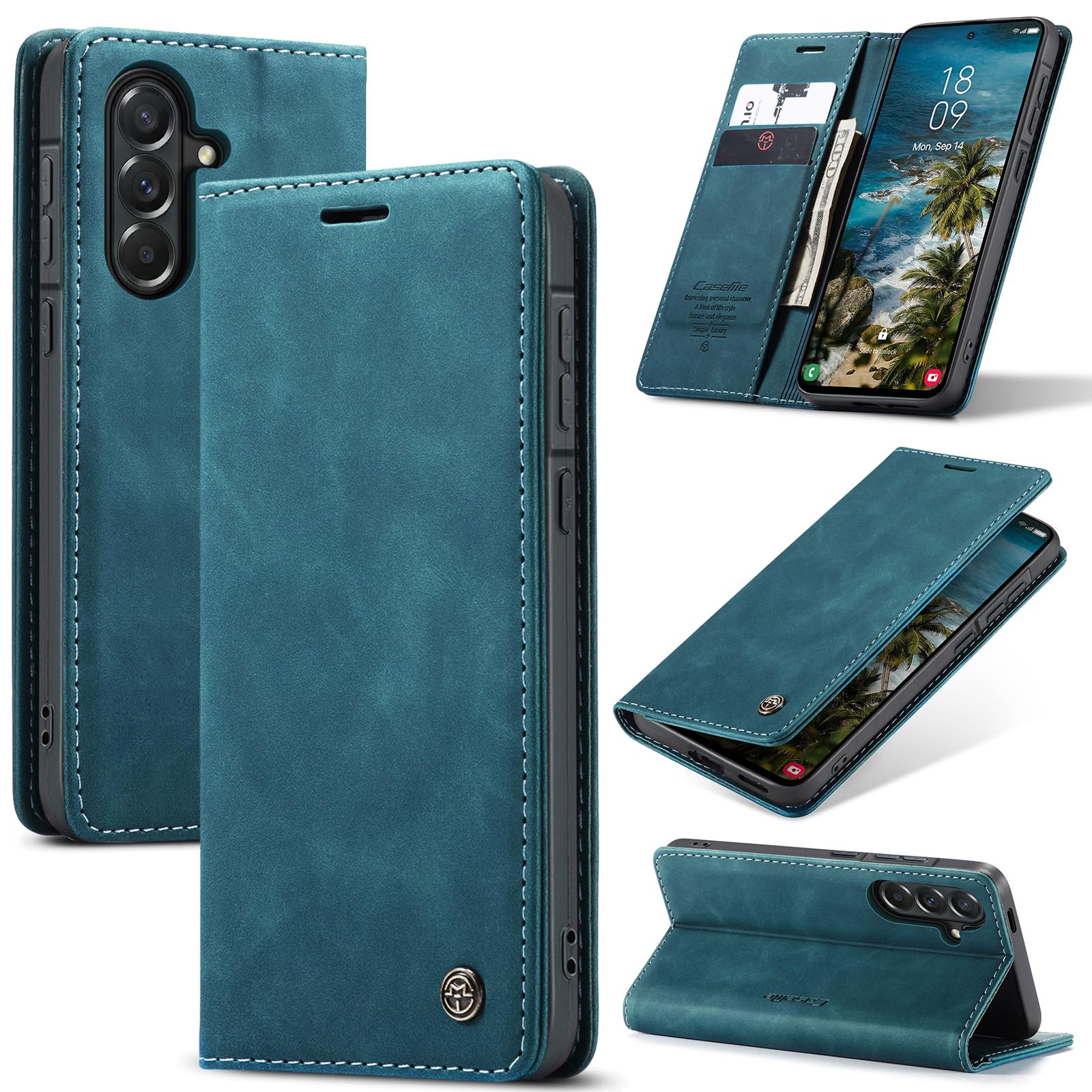 for Samsung Galaxy A57 Case, Wallet Case Flip Leather with Card Holder Magnetic Closure Shockproof Kickstand Protective Phone Cases Cover for Galaxy A57, Blue-Green