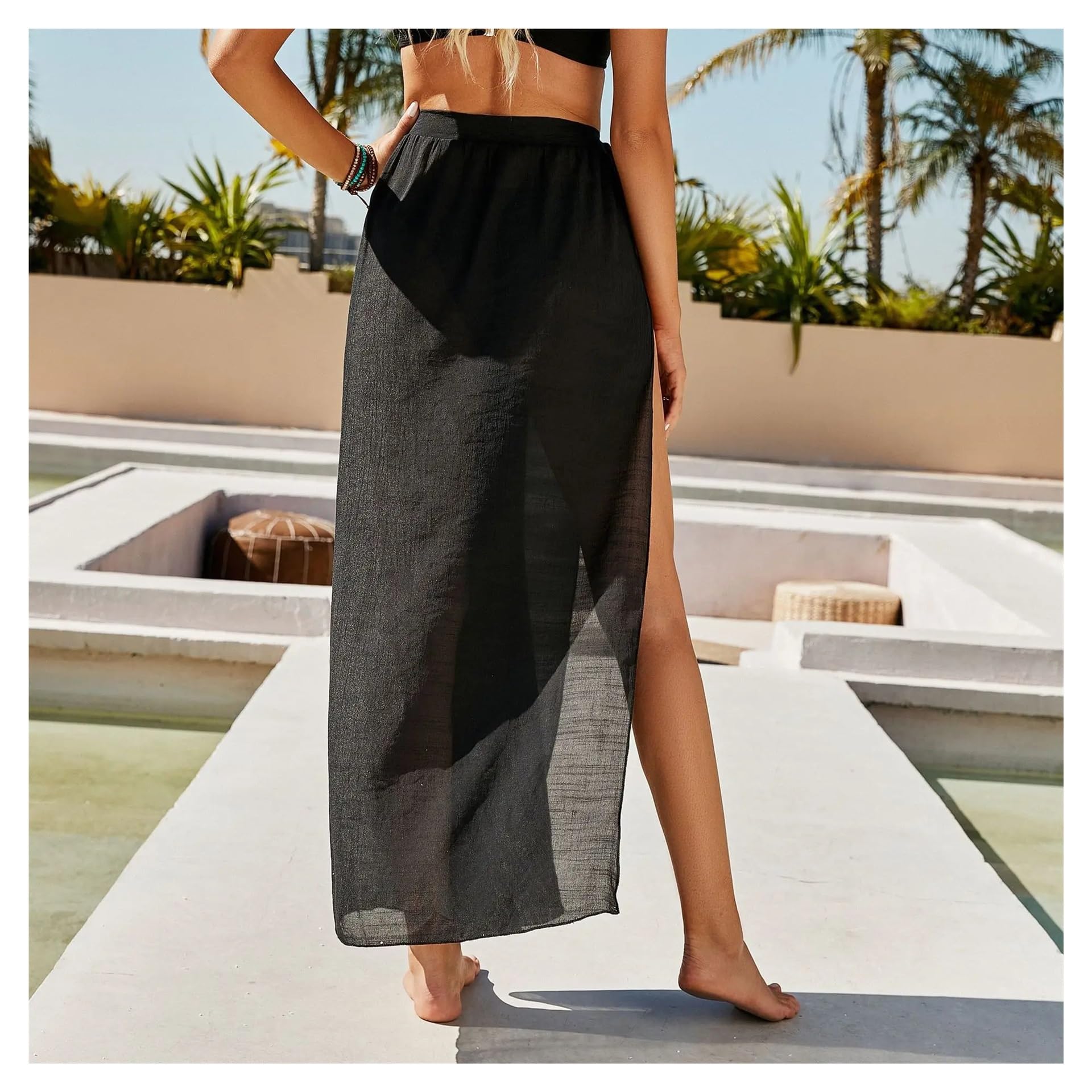 Vestidos de Playa, Playa Sarong Traje de baño Encubrimiento Mujeres Largo Corto Bikini Wrap Sheer Falda Bufanda Multicolor(Print-Long)