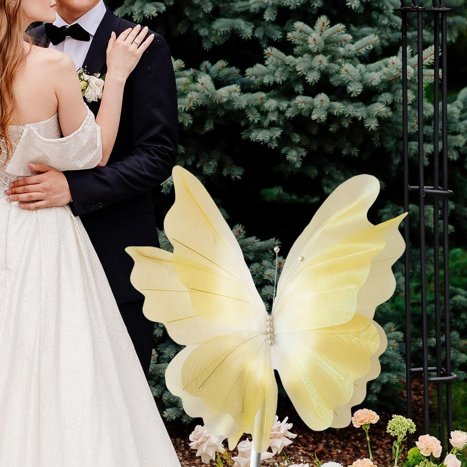 人工蝶の装飾写真小道具DIY丈夫な多目的装飾シルク蝶の装飾お祝いホーム, グラデーションイエロー