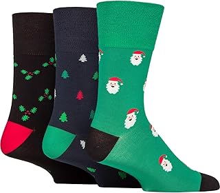 SockShop Mens Gentle Grip Bamboo Christmas Socks – Festive Soft Breathable Non-Binding Top Diabetic Friendly Comfort Fit, Winter Gift Idea, 3 Pairs, UK Size 6-11