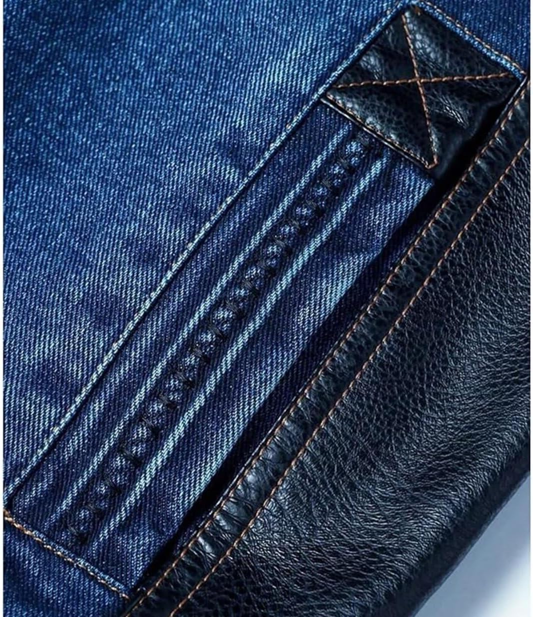 FTIMILD Men's Denim Jacket Vintage Jean Trucker Jacket with Leather Patchwork Multiple Pockets - Image 2