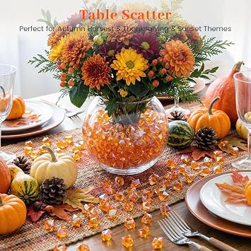 DOMESTAR 180 PCS Iridescent Fake Ice Rocks, Orange Acrylic Crystals | Plastic Gems for Vases Fillers, Table Scatter, Wedding Centerpieces, Fish Tank Craft Supplies,Burnt Orange Decoration