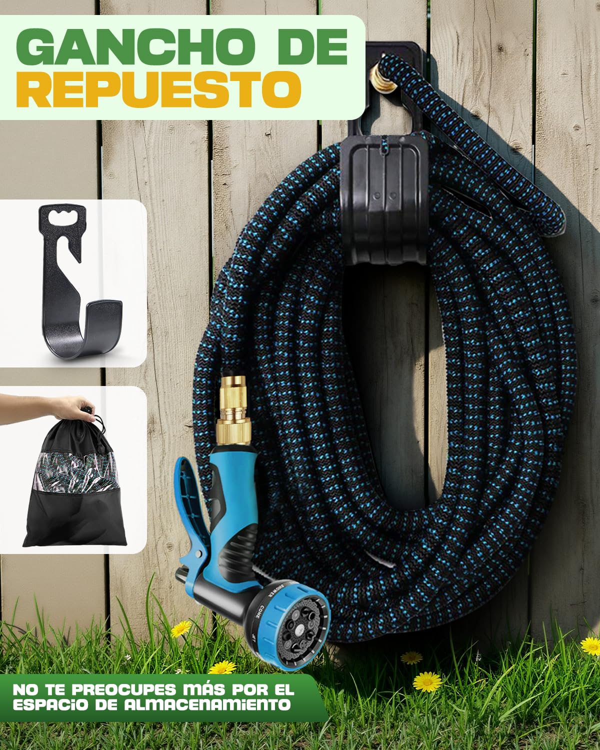 Mangueras de Jardín 30M Extensibles, 4 Capas de Látex Resistente, Conector de Latón y Pistola de Riego 10 Modos, Perfecta para Limpieza y Césped