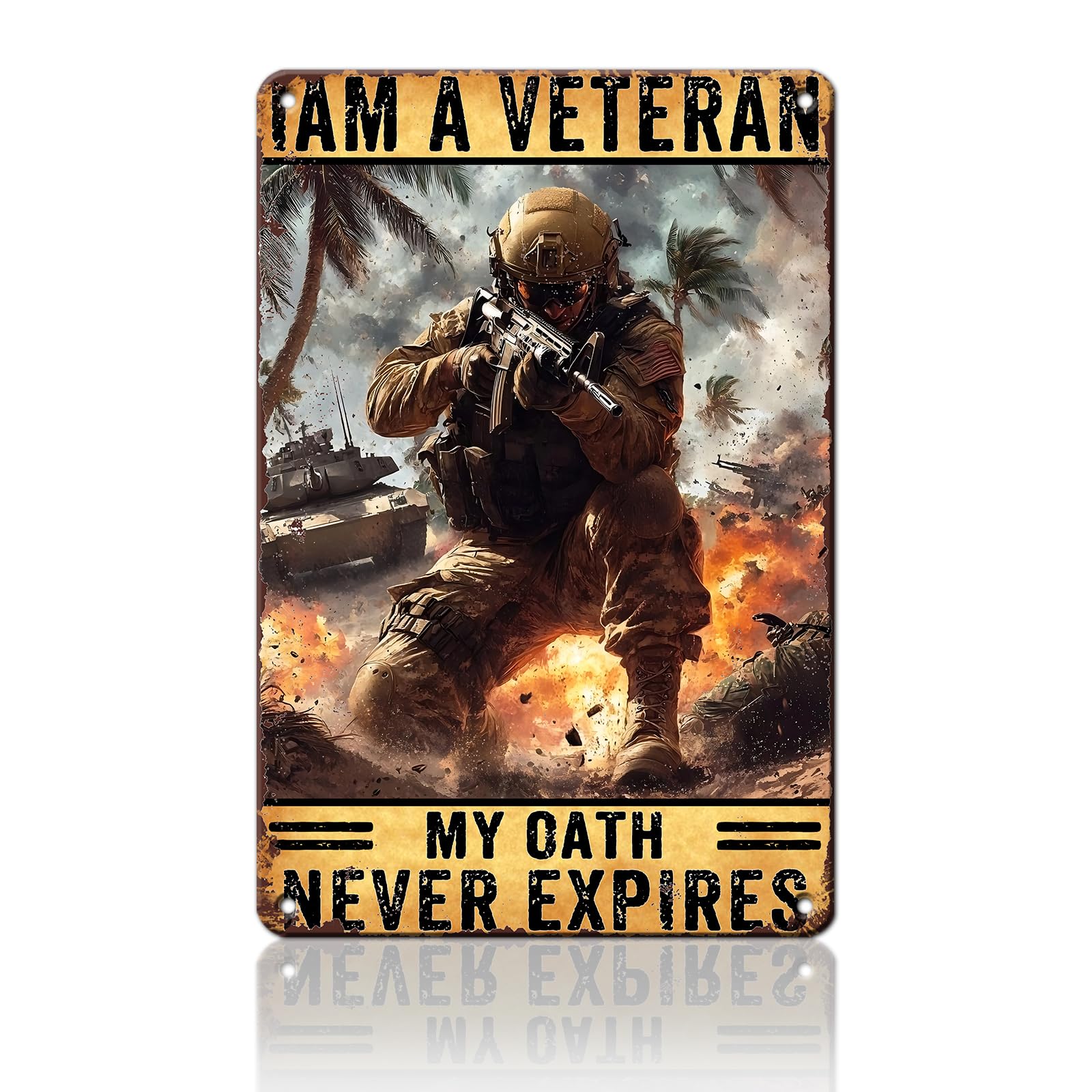 Anceky I am A Veteran My Oath Never Expires Tin Sign Funny Metal Sign Retro Wall Decor for Cafe Kitchen Home Yard Garage 12×8 Inch
