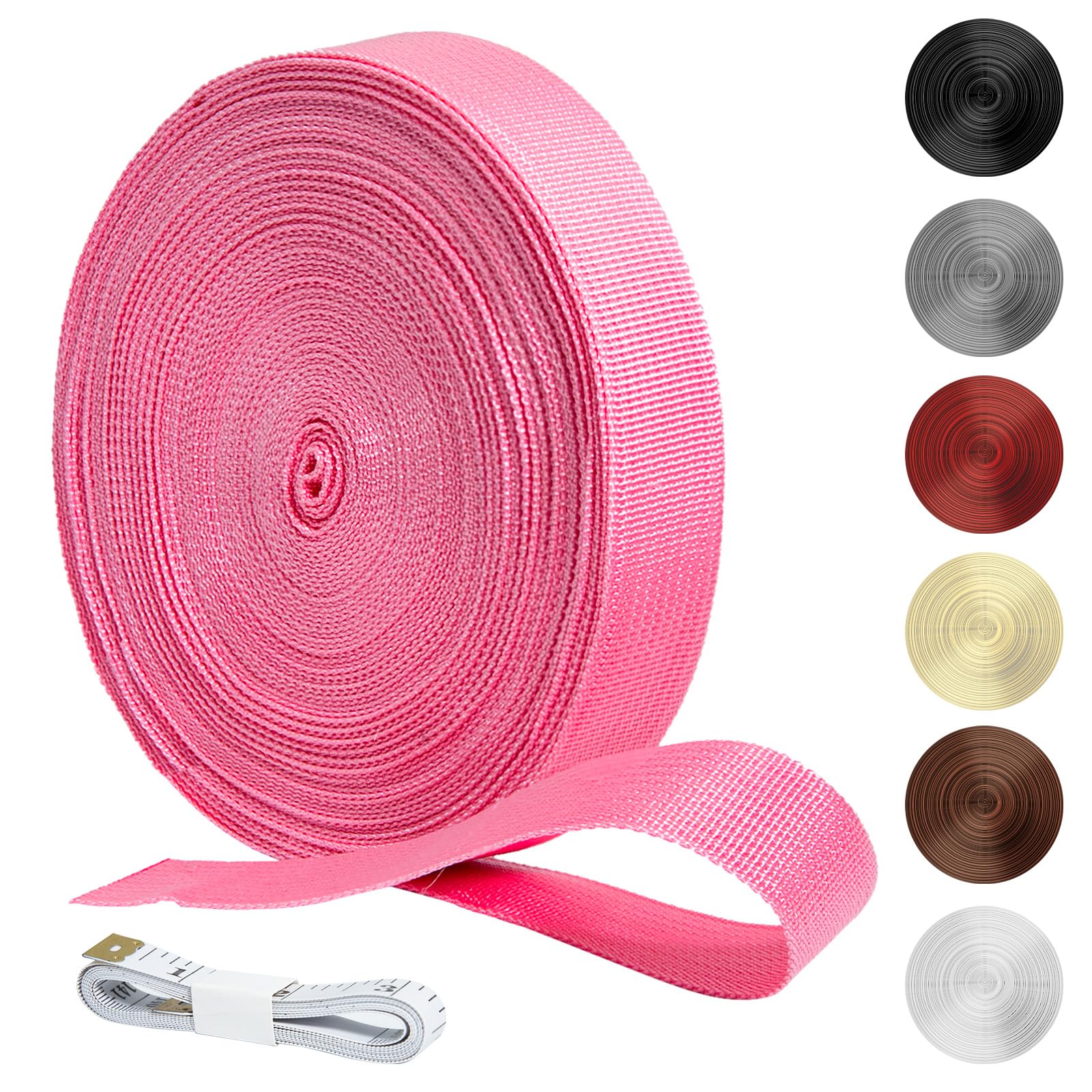 KINETOX 20m Pink Webbing Strap 25mm Polypropylene Webbing Strap Heavy Duty Anti-Slip UV Resistant Twill Tape Fabric for DIY Enthusiasts Campers to Repair Bags Pet Leashes Camping Gear and Luggage