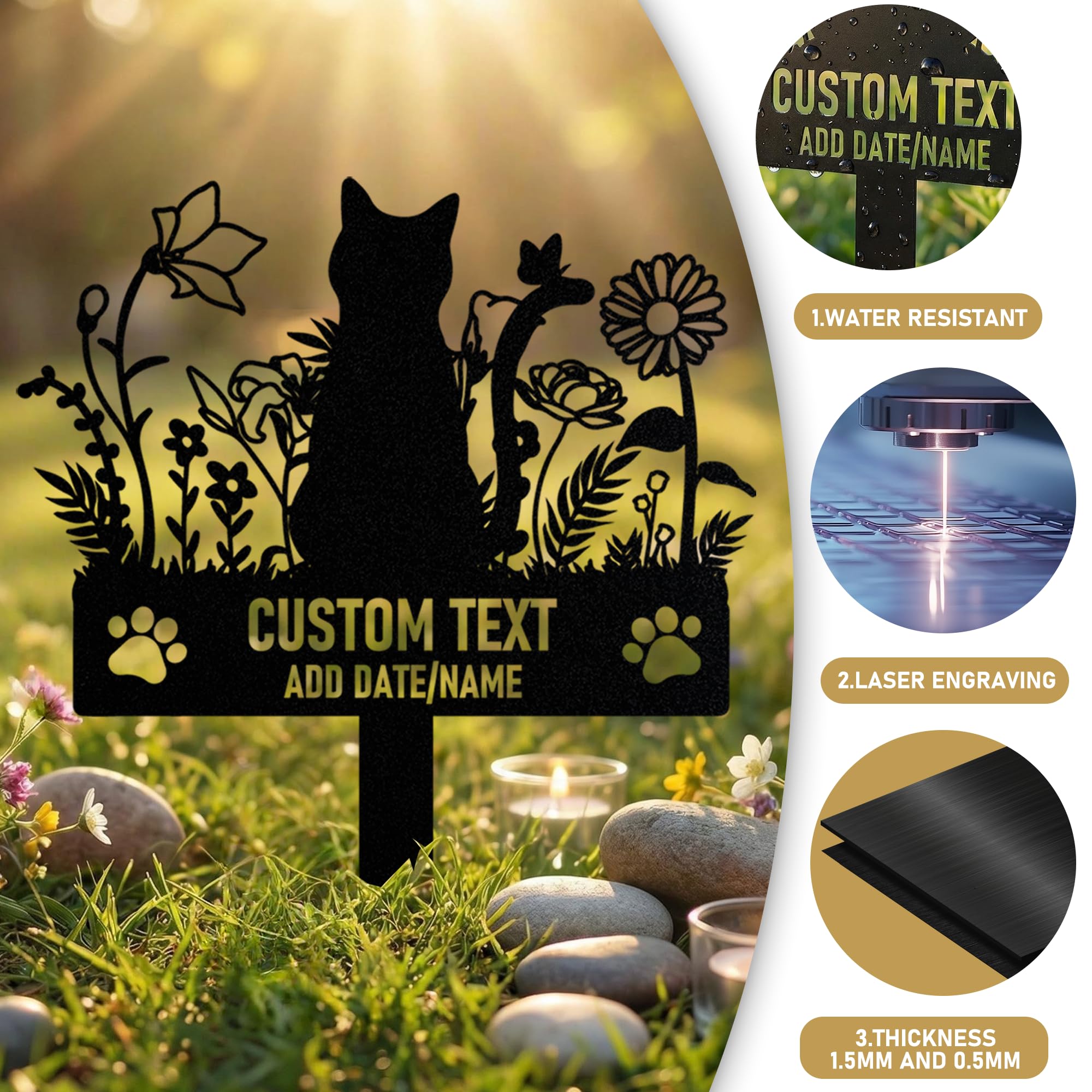 Grabstein Katze Personalisiert mit Name & Datum, Draußen Tier Grabstein Katze, Metall Grabschmuck für Hund Katze, Gedenksteine für Den Garten, Grabdekoration Andenken an Den Hund Katze