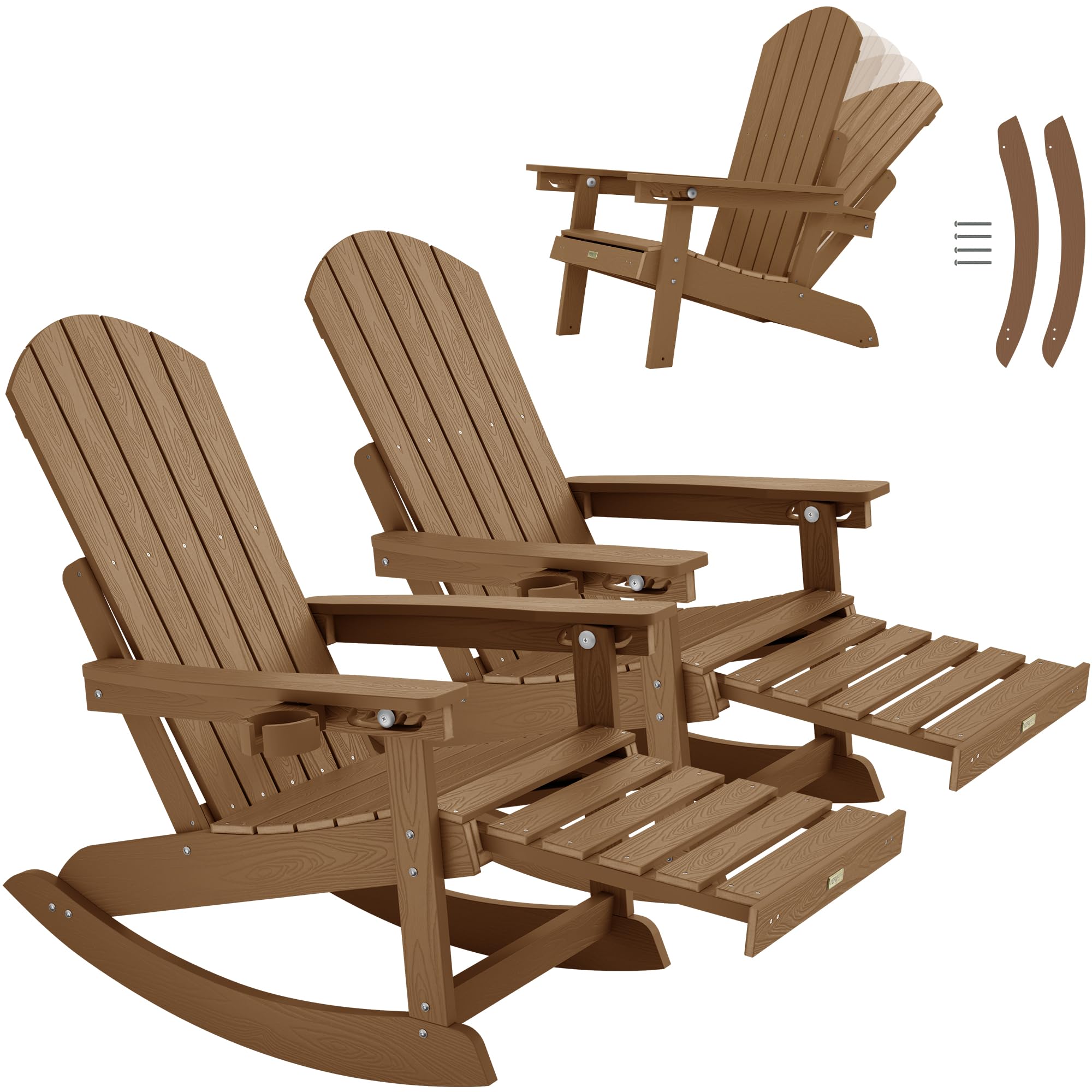 YEFU Outdoor Rocking Chair Set of 2 with Retractable Ottoman