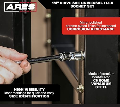 Miniatura 4 de ARES 39014 - Juego de dados flexibles universales SAE de 7 piezas con impulsor de 14 de pulgada - Dados de 6 puntos de 316 de pulgada a 916 de
