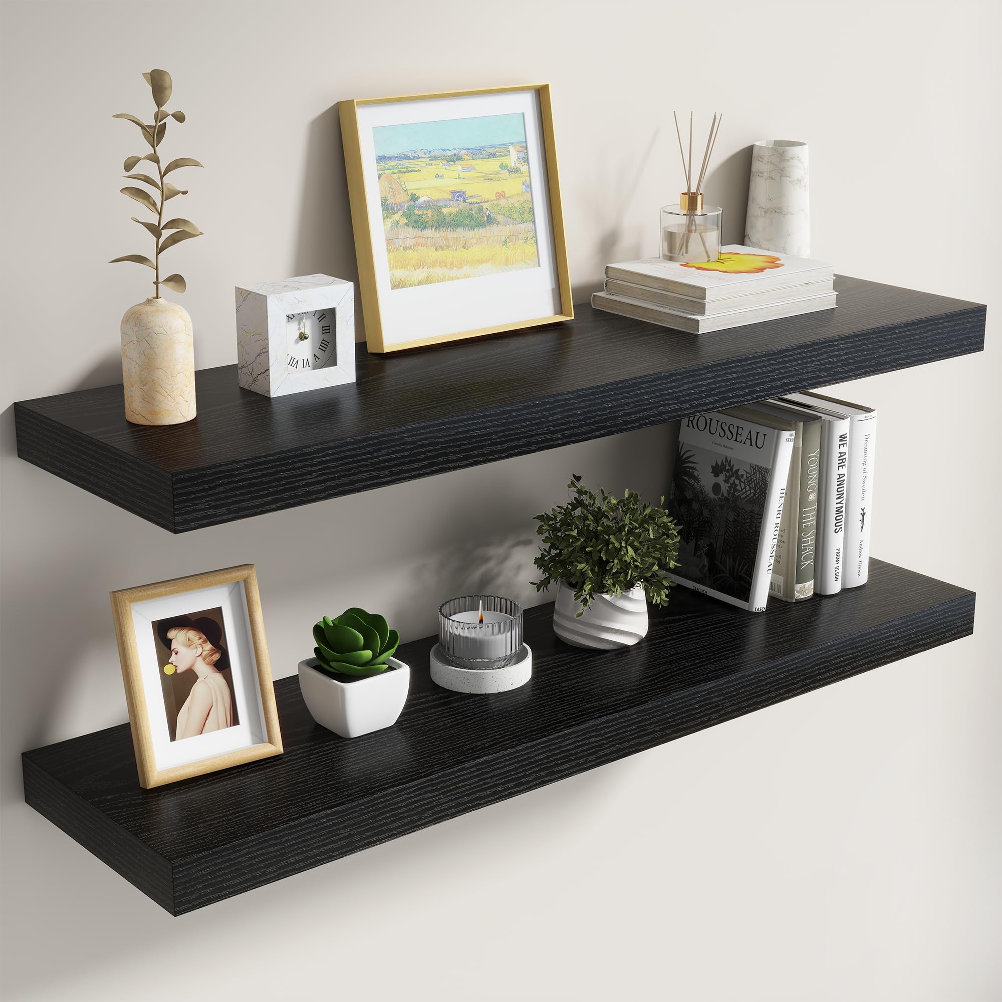 Dreamland 40 Inch Black Floating Shelves for Wall,8 Inch Deep Floating Shelves,40" W x 8" D Wall Shelves for Bedroom,Living Room, Kitchen,Bathroom,Set of 2