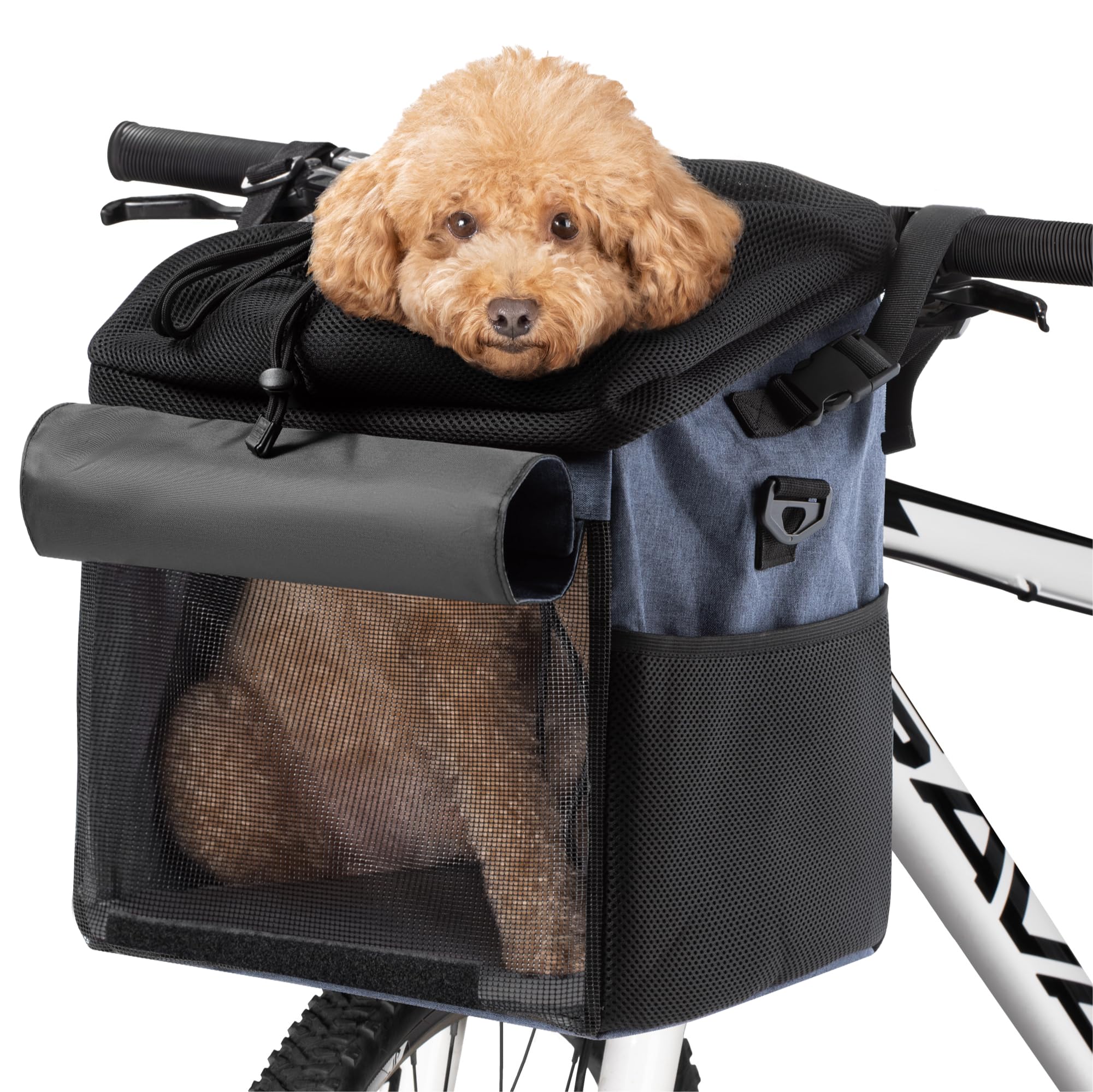 Navaris Bolsa de Perro para Bicicleta - Transportín Multiuso para Mascotas Gatos Perros - Cesta con Asas para Bici Transporte Viaje - Mochila Azul