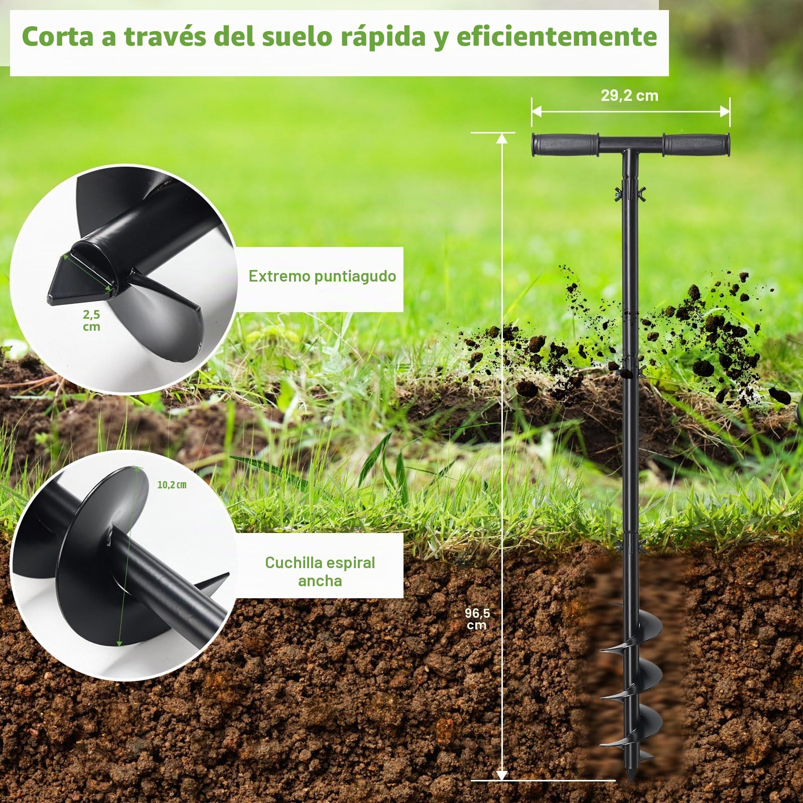 Excavadora de agujeros para postes, 96 cm de largo, Ø150mm barrena manual de tierra perforadora de agujeros para postes con mango antideslizante, barrena manual en espiral para cultivo