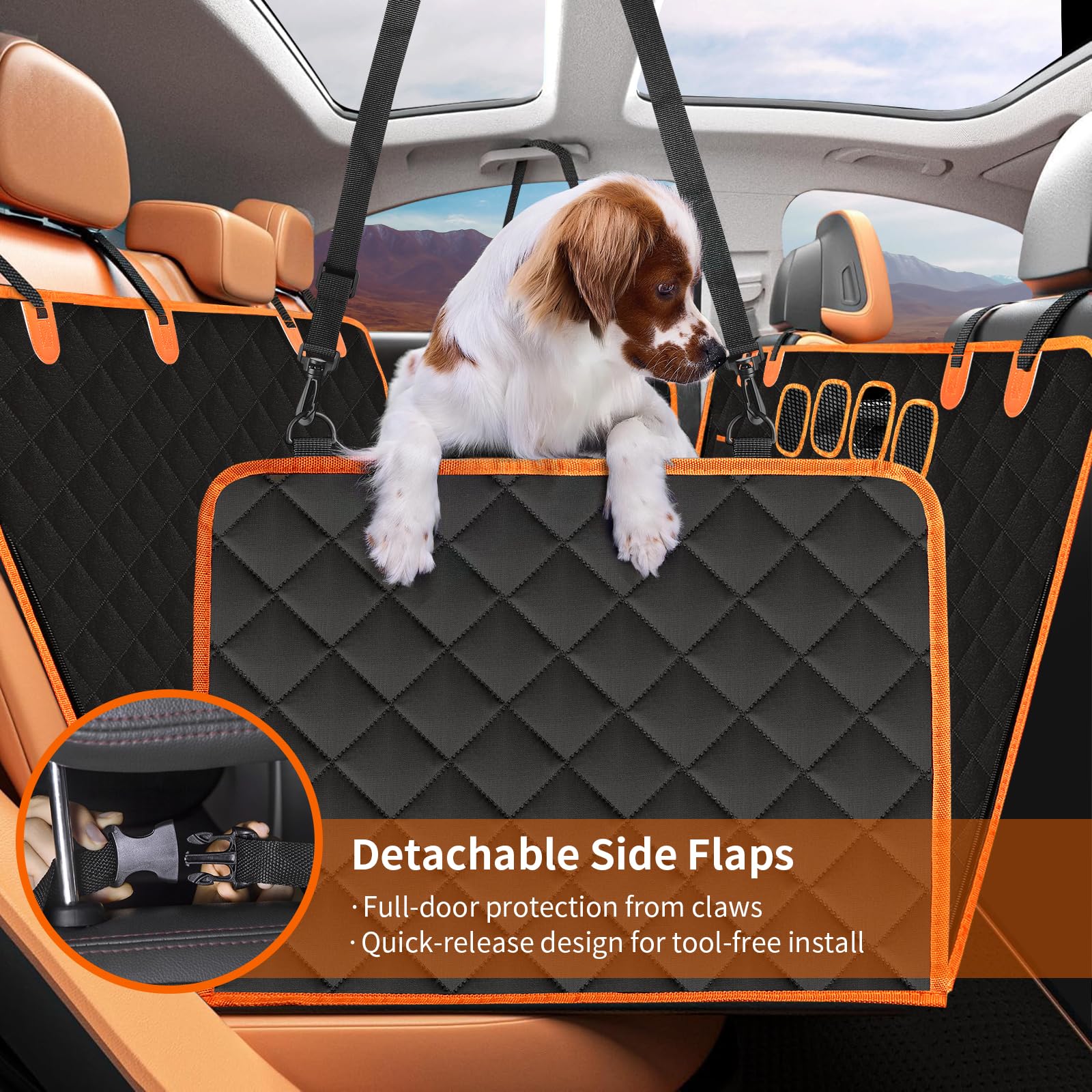 Dog Hammock for Car with Mesh Window - Tesla Model 3, SUV, Sedan, Waterproof Heavy Durable Hammock, Scratch Proof Nonslip with Seatbelt and Side Flaps, Dog Car Seat Cover for Pets - image 4