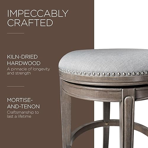 Miniatura 5 de Maven Lane Alexander - Taburete de bar giratorio de 31 pulgadas de altura de barra con acabado de roble recuperado con asiento tapizado de tela gris